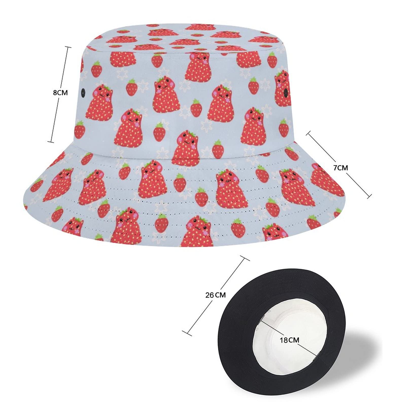 Stylish Strawberry Frog Print Bucket Hat for Women & Men - Lightweight Packable Summer Sun Hat for Beach, Fishing, Travel & Outdoor Activities - Unisex Adjustable UV Protection Cap