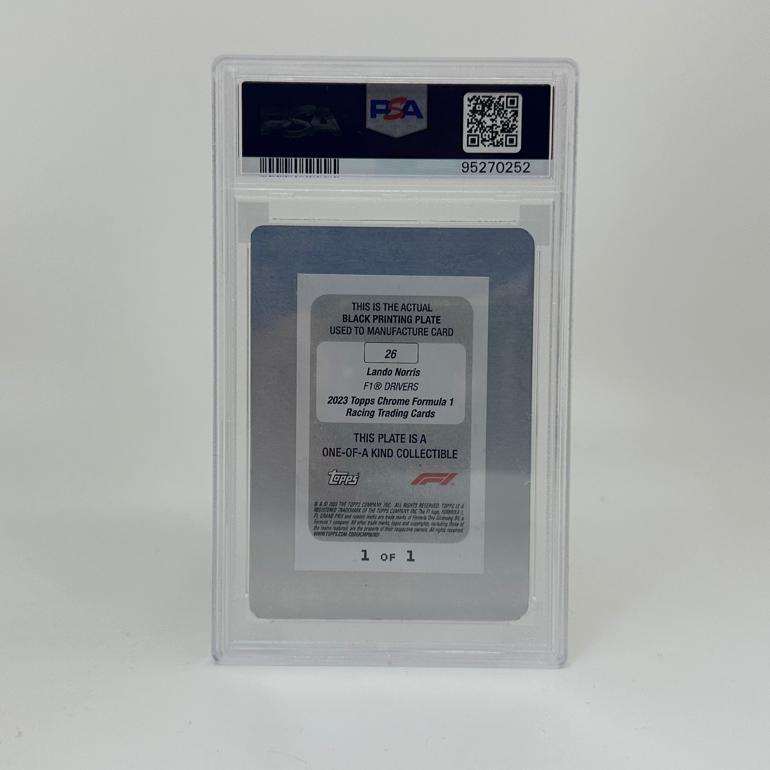 PSA Authenticated 1/1 Lando Norris #26 Black Printing Plate - 2023 Topps Chrome F1 Racing Card - Perfect for Collectors & Motorsport Fans