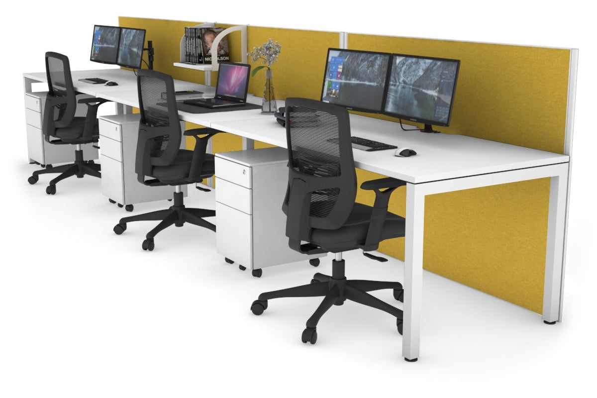 Horizon Quadro 3-Person Office Workstation with Square Legs & Cable Management - 1800L x 800W Desk for Collaborative Workspaces | Perfect for Modern Offices, Coworking Spaces & Team Environments