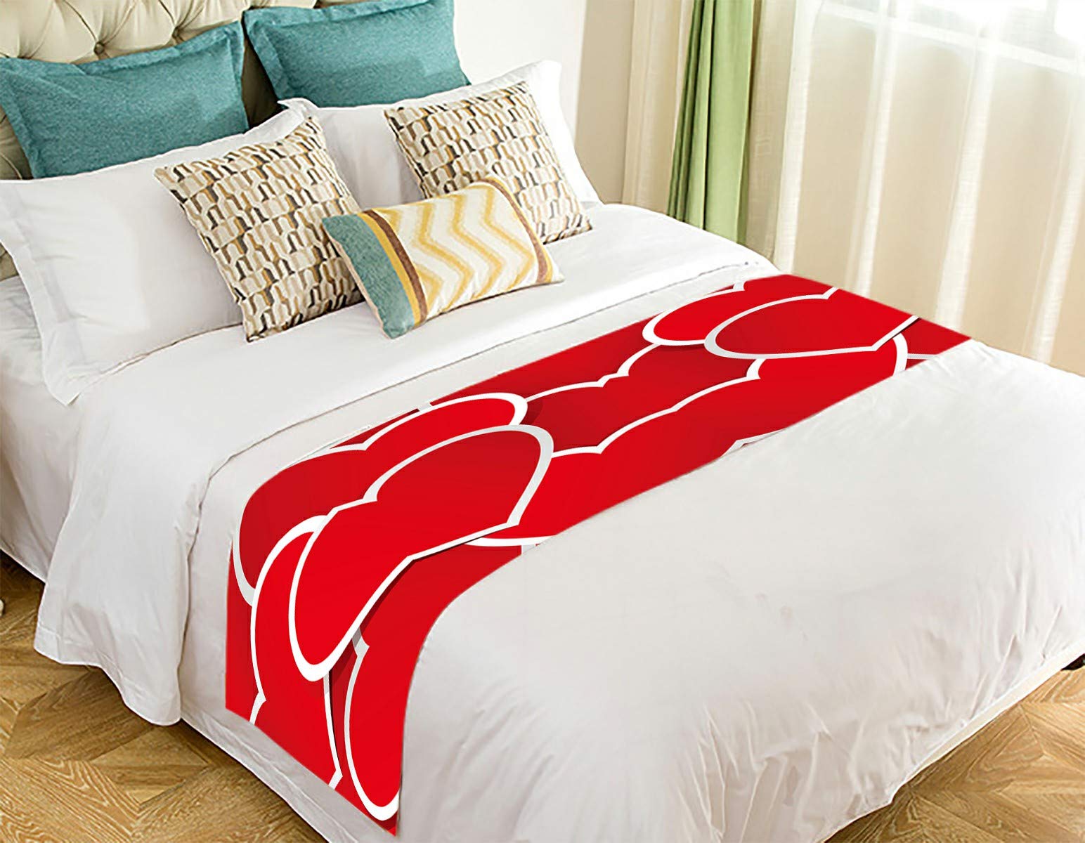 ECZJNT Red Heart Stickers Bed Runner - 20x95 Inch Decorative Bed Scarf for Valentine's Day, Wedding & Home Decor - Perfect for Bedroom, Dorm & Romantic Gift Ideas