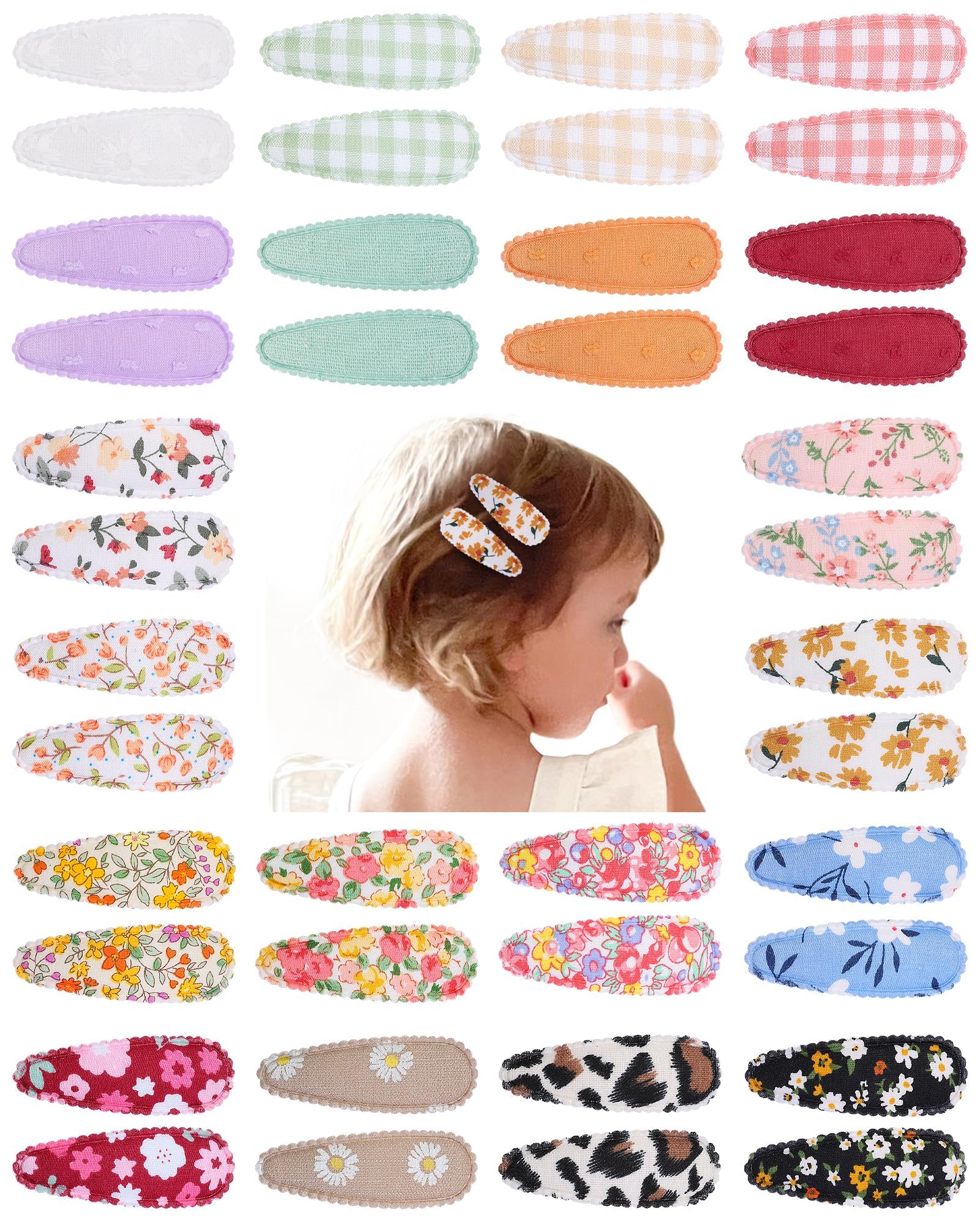 40 Pcs Floral Snap Hair Clips for Girls - Non-Slip Wrapped Flower Hairpins, Bows & Barrettes | Perfect for School, Parties & Everyday Hair Styling