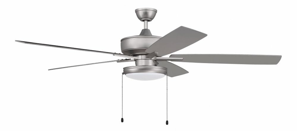 Craftmade S119BN5-60BNGW 60-Inch Indoor Ceiling Fan with LED Light Kit, 5 Reversible Brushed Nickel/Greywood Blades, Pull Chain Control - Perfect for Living Room, Bedroom, and Office Spaces