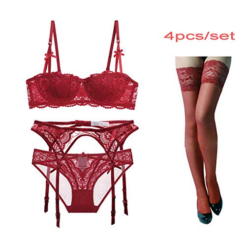 Red With Garter Belt and Stockings