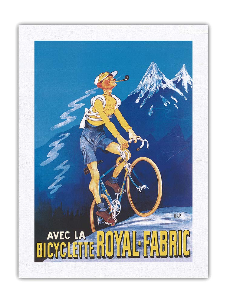 **Vintage French Bicycle Poster - Pacifica Island Art Alpine Cycling with Royal-Fabric Bicycle - 100% Pure Silk Dupioni Fabric Print 24x32in - Perfect for Home Decor, Cycling Enthusiasts & Vintage Collectors**