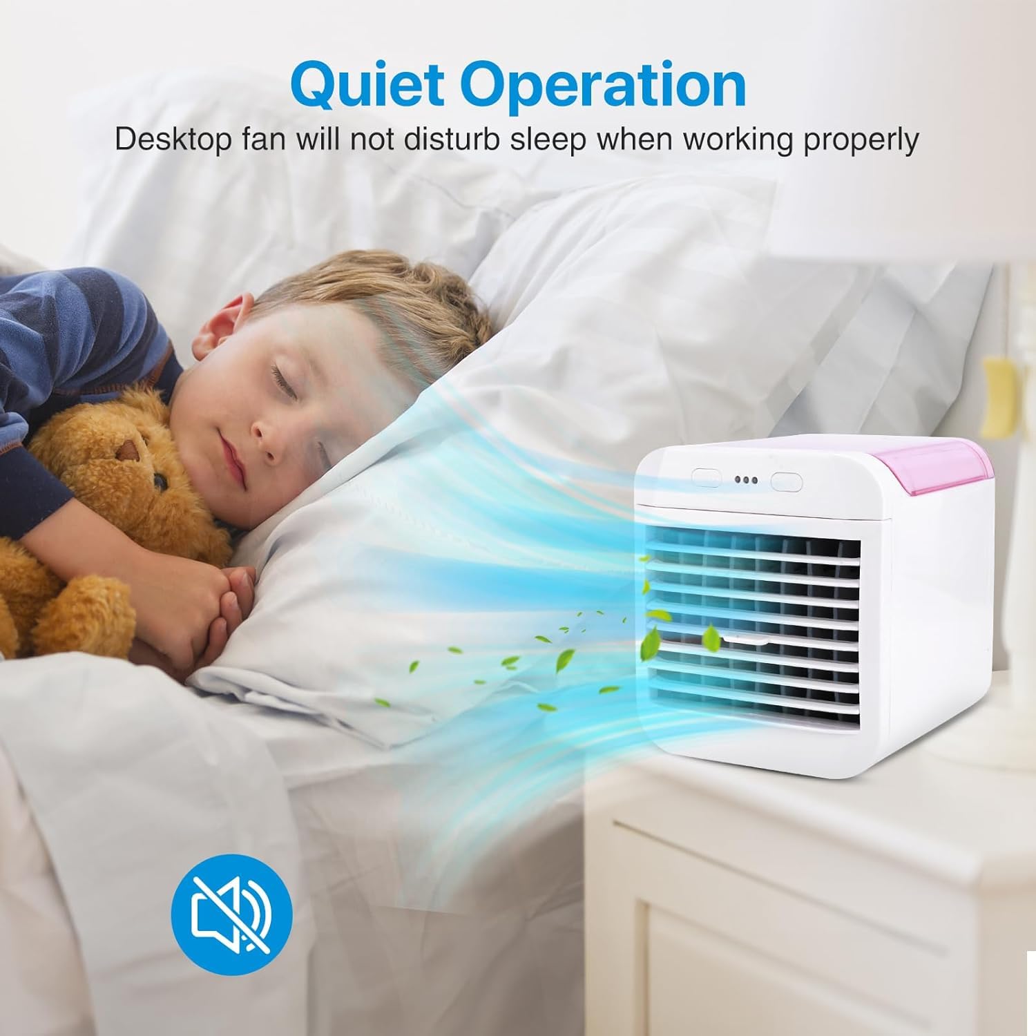 Portable Air Conditioner Fan with USB Power, Mini Air Cooler & Humidifier, Ultra Quiet Personal Cooling Fan for Home, Office, Travel, and Outdoor Use