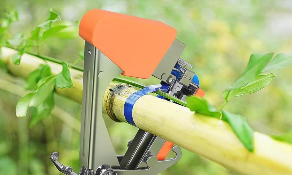 **Plant Tying Machine Set - Vine Tying Tool for Climbing Plants, Tomatoes, Cucumbers & Vining Vegetables - Includes 10,000 Staples & 20 Rolls (Orange) - Perfect for Gardening, Greenhouse & Farm Use**