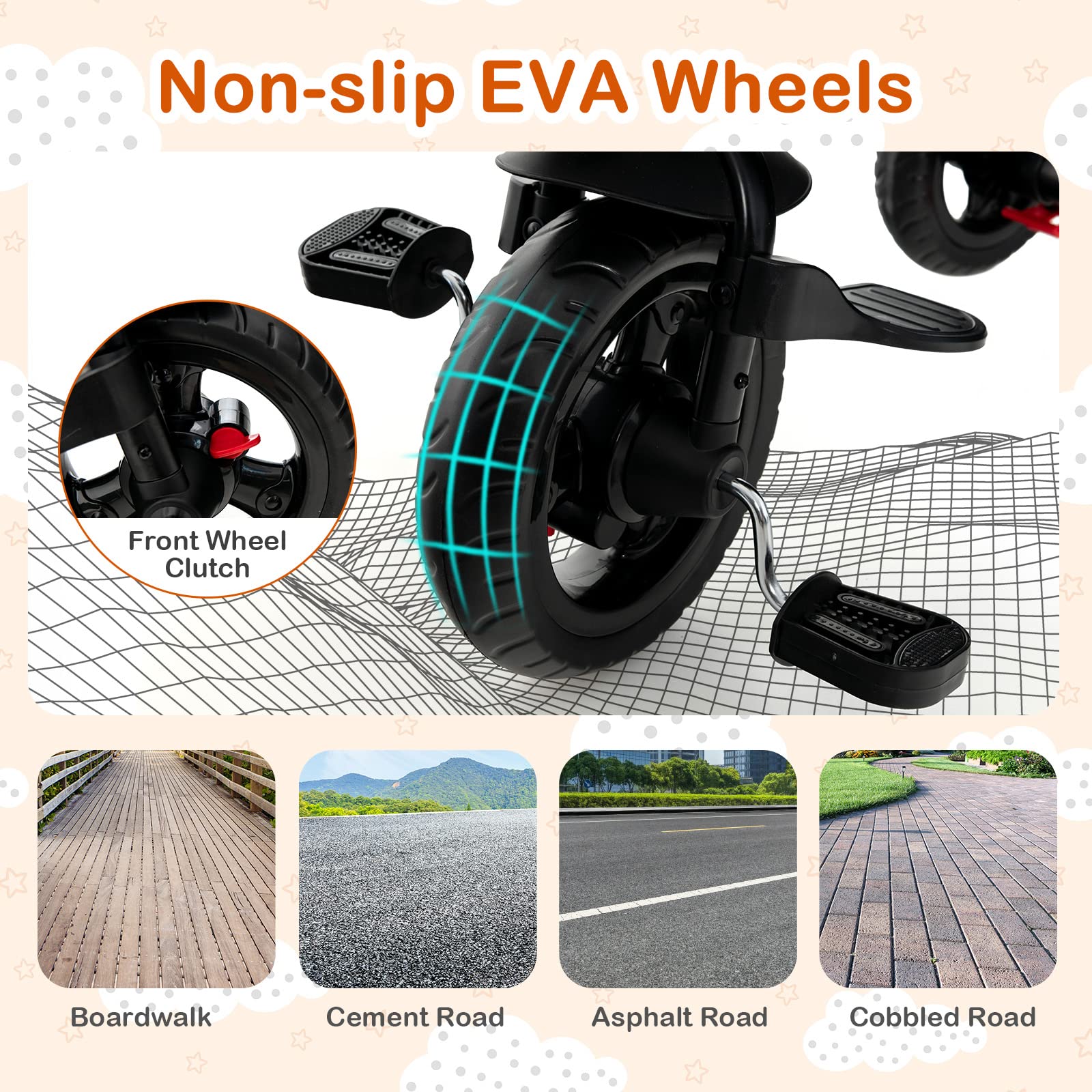 HONEY JOY 5-in-1 Adjustable Baby Tricycle Stroller with Canopy & Push Handle - Reversible Seat, EVA Wheels, Cup Holder & Storage Basket - Toddler Trike for Kids Ages 1.5-5 Years (Gray) - Perfect for Outdoor Walks, Park Visits & Neighborhood Rides