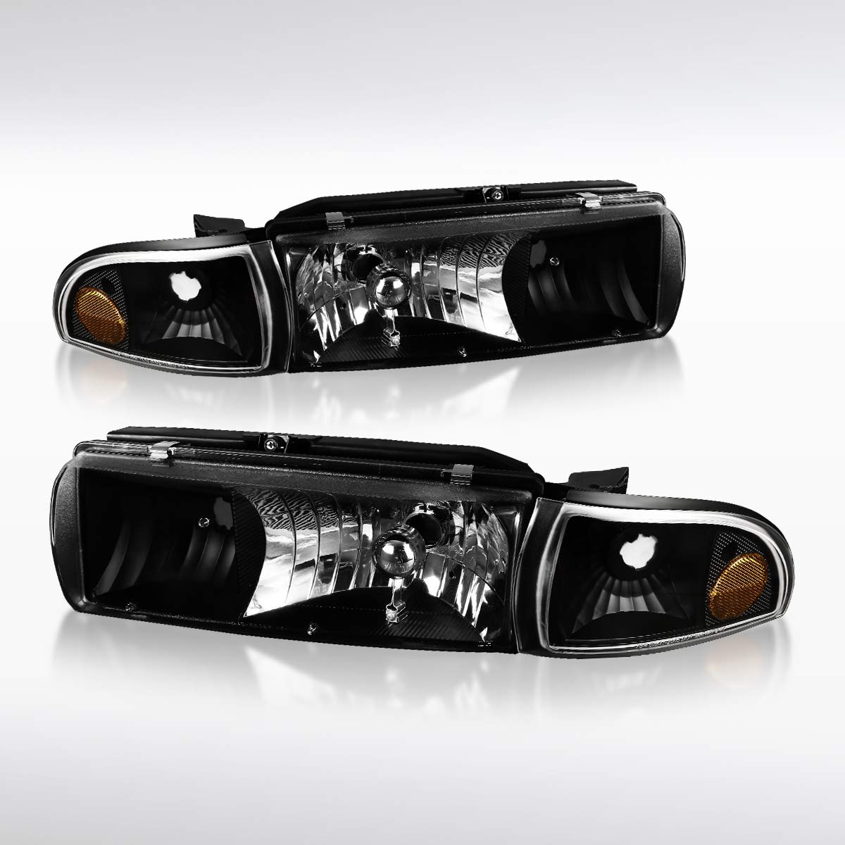 **AUTOZENSATION Black Housing Clear Lens Headlights & Corner Lights Pair - Compatible with 1991-1996 Chevy Caprice & 1994-1996 Chevy Impala - Perfect for Night Driving & Car Restoration Projects**