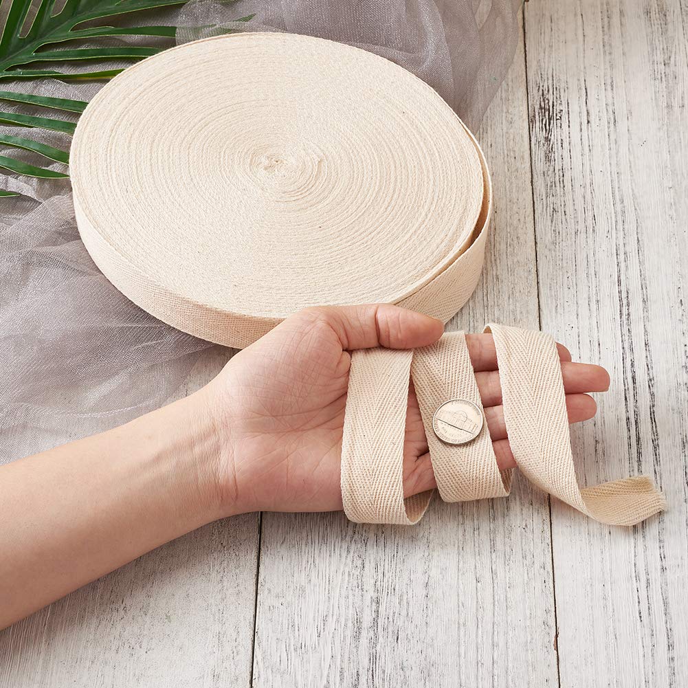 Craftdady 54.68 Yards Natural Cotton Twill Tape - 1 Inch Wide Herringbone Webbing Ribbon for DIY Crafts, Sewing, Gift Wrapping & Home Decor | Bias Binding, Linen Fabric Tape for Clothing, Quilting & Scrapbooking