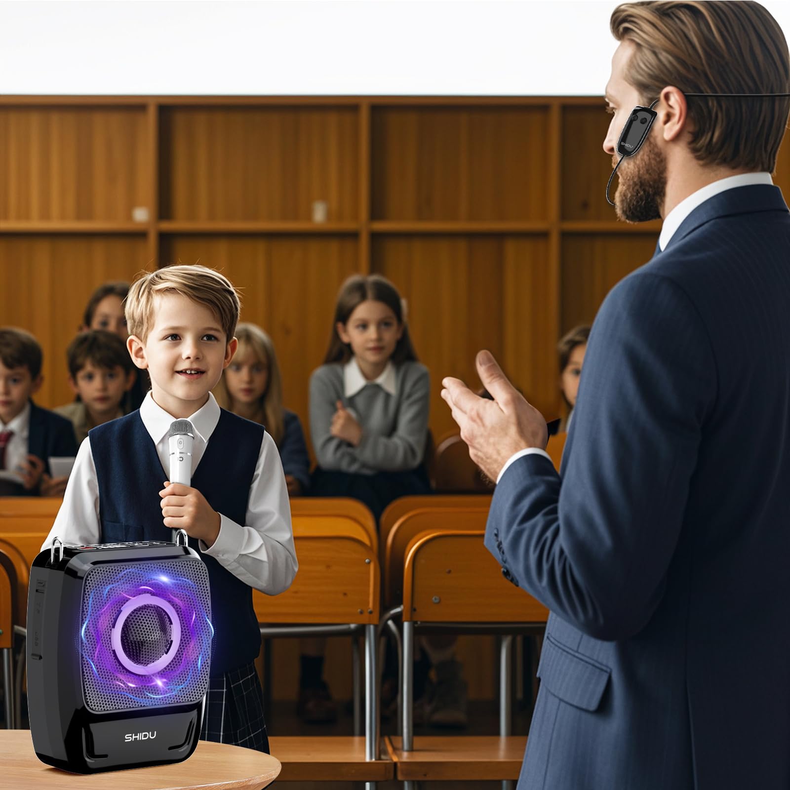 SHIDU Wireless Voice Amplifier with Microphone - Portable Bluetooth Megaphone Speaker for Teachers, Tour Guides, Meetings & Public Speaking | Ideal for Classroom, Outdoor Events & Presentations
