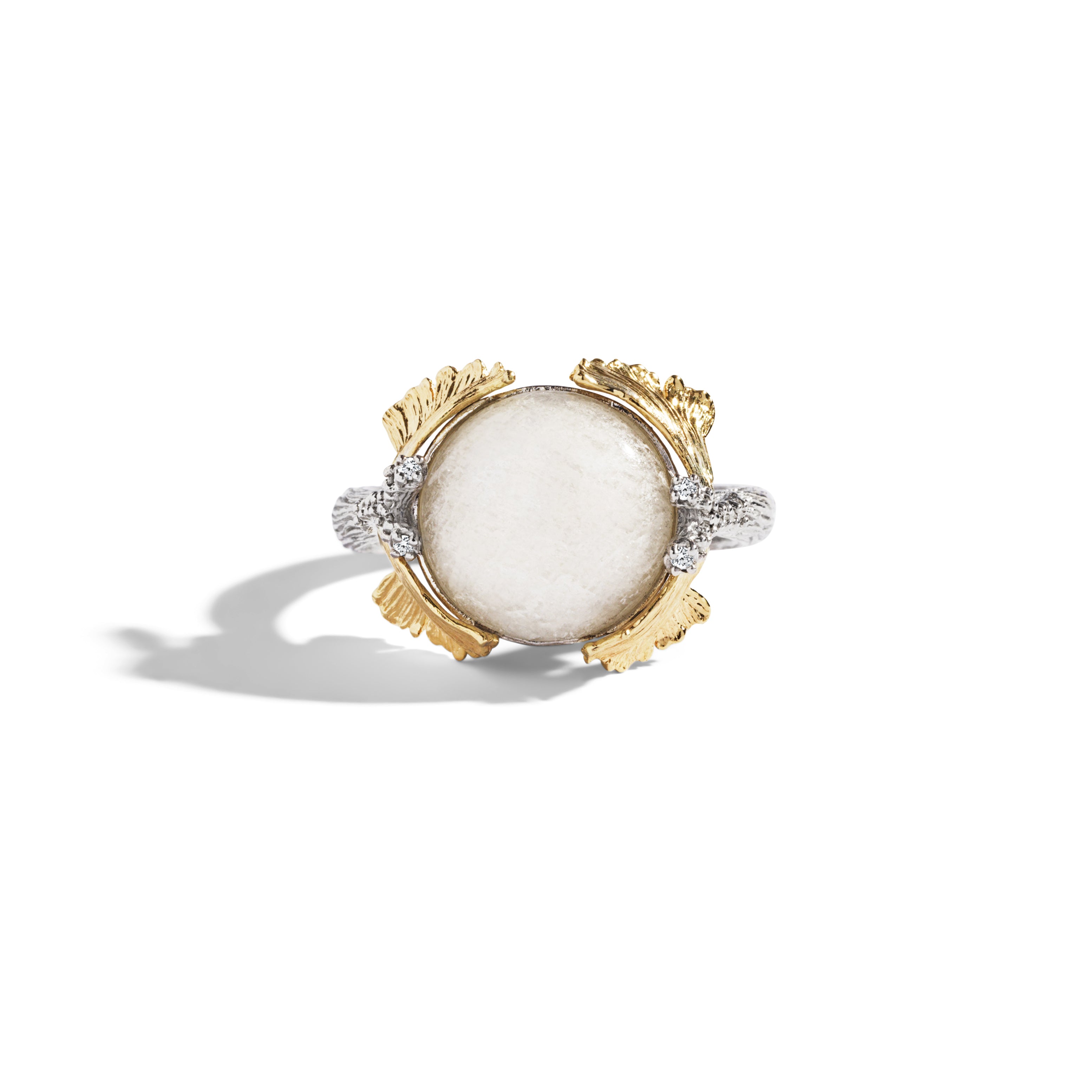 Butterfly Ginkgo Ring with Moonstone & Diamonds - Elegant Nature-Inspired Jewelry for Women, Perfect for Weddings, Anniversaries & Special Occasions