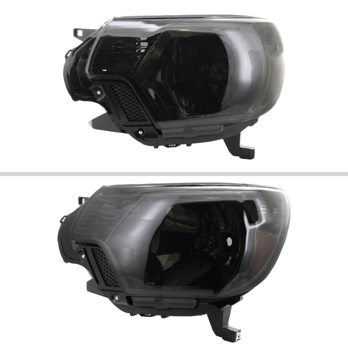 Smoke Tinted Replacement Headlights for 2012-2015 Toyota Tacoma - Pair of Black Lens Headlamps for Off-Road & Night Driving