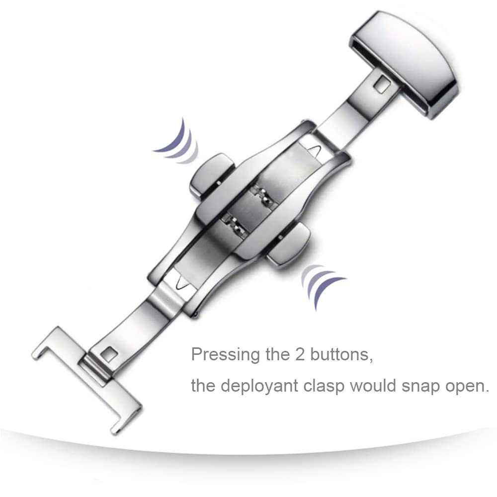 Stainless Steel Butterfly Deployment Watch Clasp - Replacement Buckle for Leather Watch Bands | Secure & Adjustable Watch Accessory for Men & Women | Perfect for Dress Watches, Business Attire & Everyday Wear