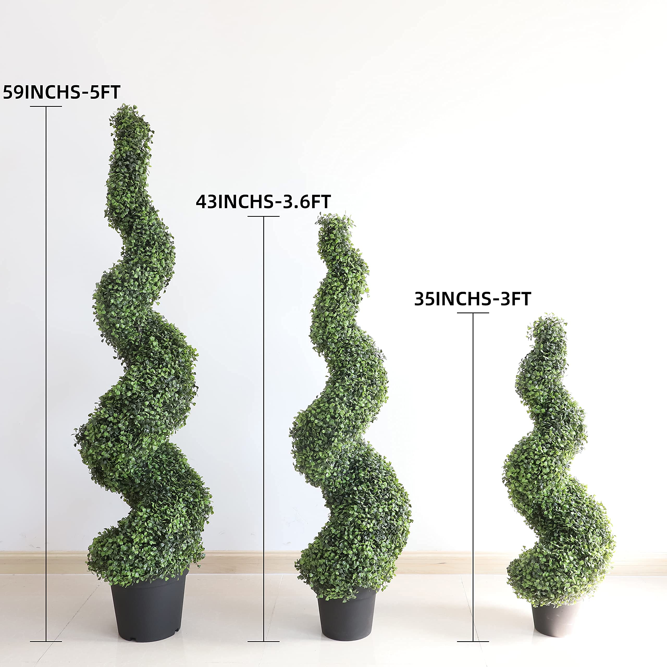59 Inch Artificial Boxwood Spiral Topiary Trees - Set of 2 Fake Faux Plants in Plastic Pots for Indoor/Outdoor Decor - Perfect for Patio, Garden, Entryway & Home Office Decorations