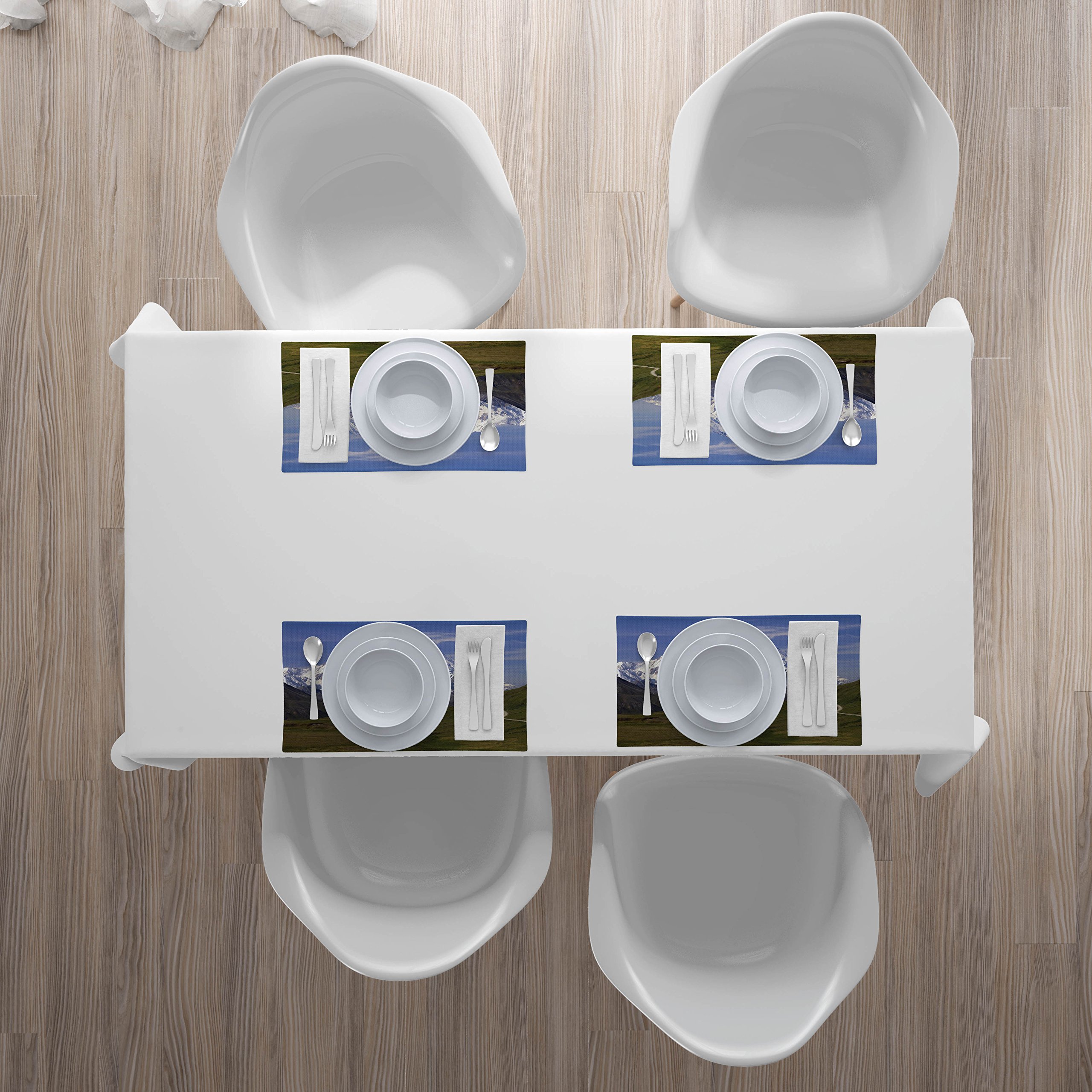 Ambesonne Alaska Place Mats Set of 4 - Denali National Park Scenic Landscape with McKinley Mountain - Washable Fabric Placemats for Dining Room & Kitchen Table Decor in Fern Green, White & Sky Blue - Perfect for Dinner Parties, Holiday Gatherings & Everyday Meals