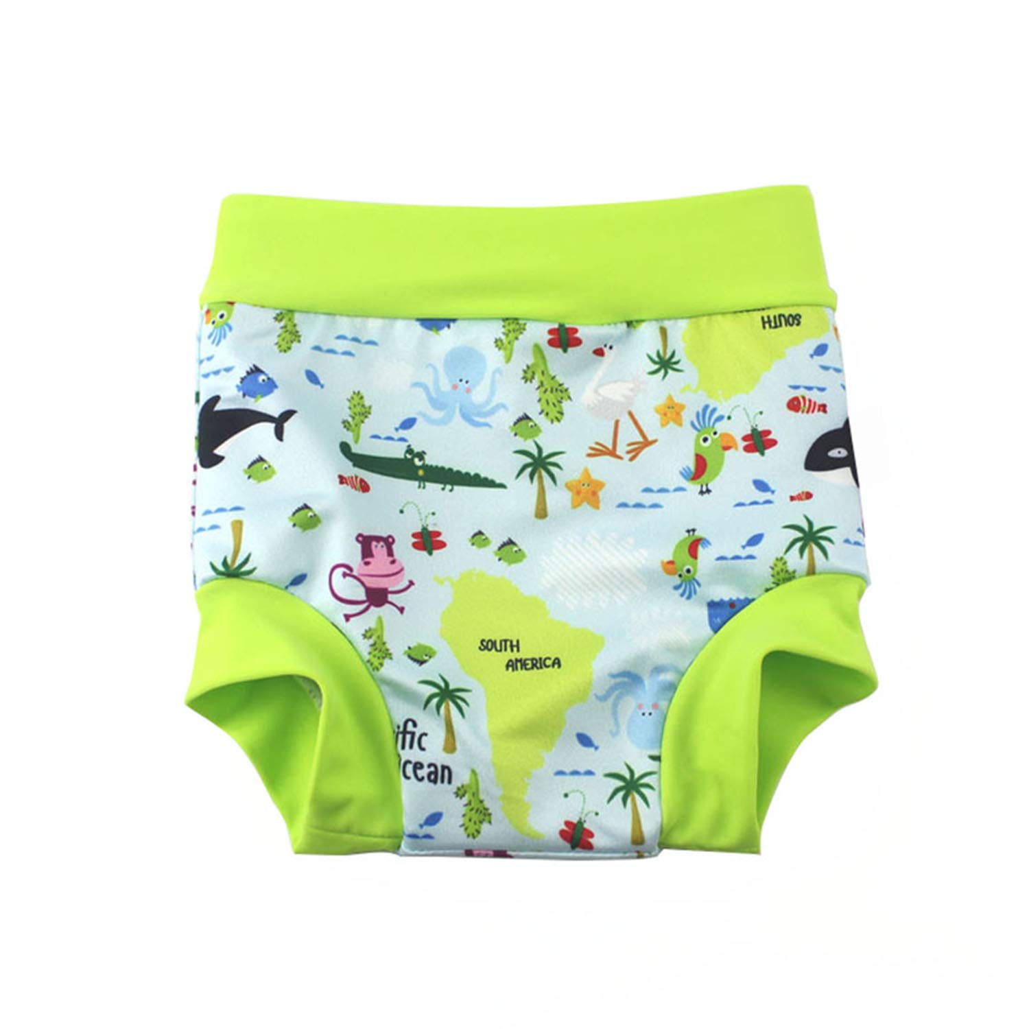 **Baby Swim Diapers for Kids - High-Waisted Waterproof Swim Shorts (3-5 Years) - Light Blue & Green - Perfect for Pool, Beach & Water Play**
