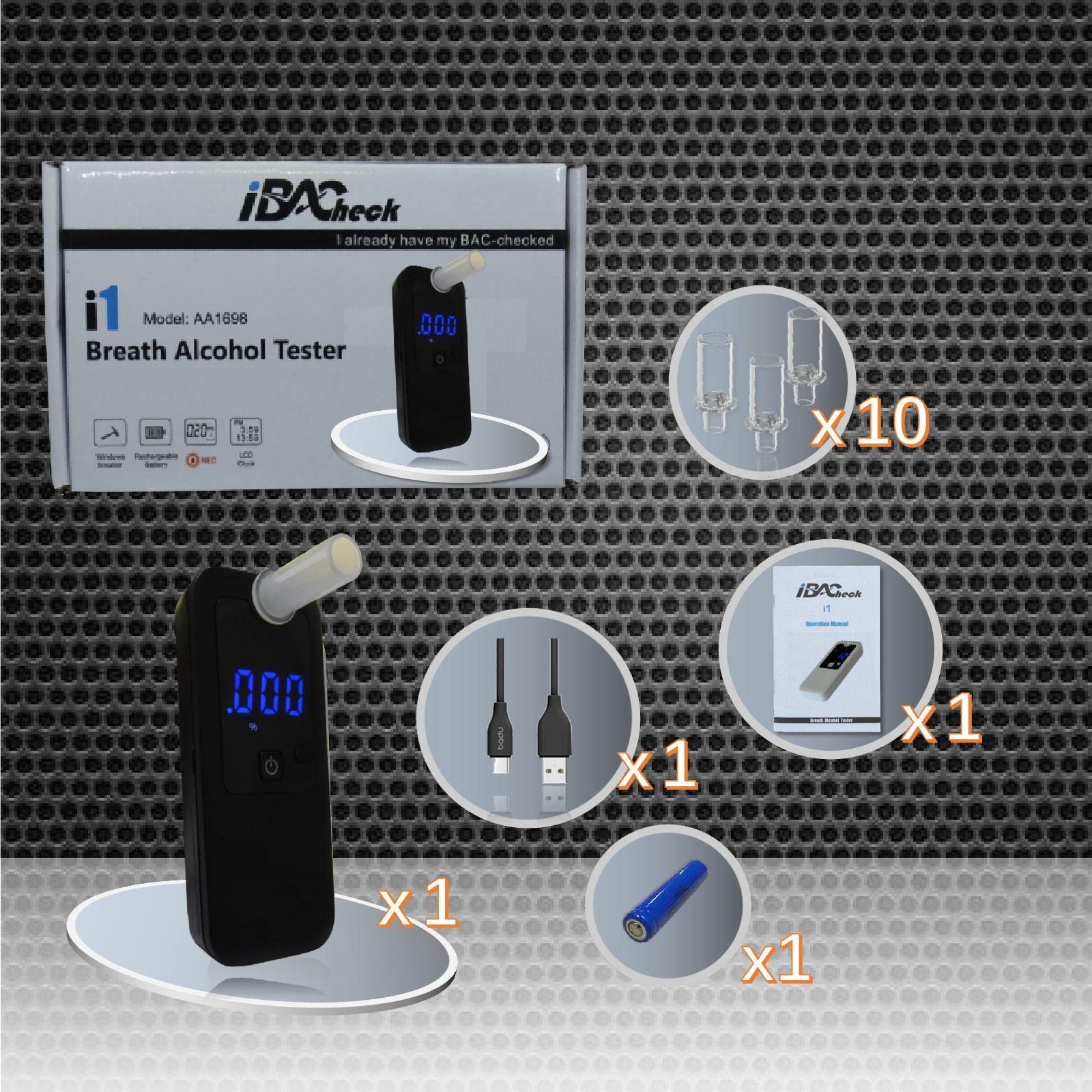 Professional Digital Breathalyzer with High-Accuracy Sensor - Rechargeable Alcohol Tester for Personal & Workplace Use - Includes 10 Disposable Mouthpieces | Perfect for Home Safety Checks, Office Parties & Law Enforcement Scenarios