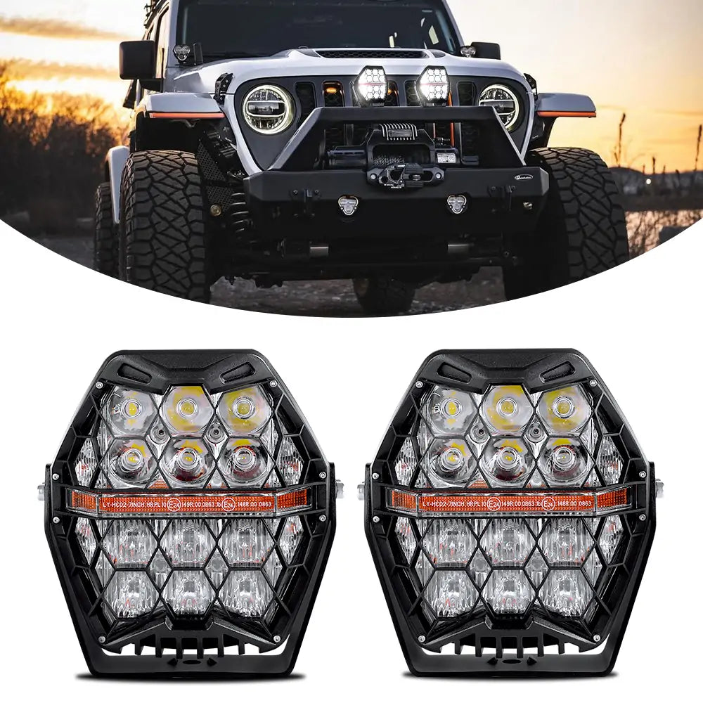 LOYO 7 Inch 240W LED Pod Lights - 2PC White & Amber Spot Flood Combo for Offroad Driving - Waterproof Ditch Lights for UTV, ATV, Jeep Wrangler, Truck, Pickup - Perfect for Night Off-Roading, Camping & Trail Adventures
