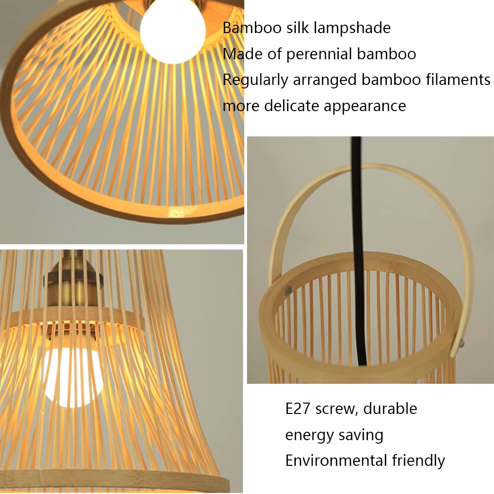 Handwoven Bamboo Pendant Light - Rustic Farmhouse Ceiling Lamp Shade, Natural Wicker Hanging Fixture for Bedroom, B&B, Living Room & Dining Room Decor - Perfect for Cozy Ambiance and Boho Style Home Lighting