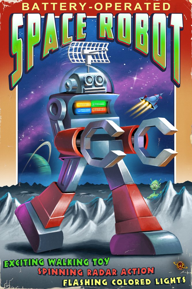 Space Robot Wall Art Print - 9x12 Travel Poster for Home & Office Decor | Perfect for Sci-Fi Lovers & Space Themed Rooms