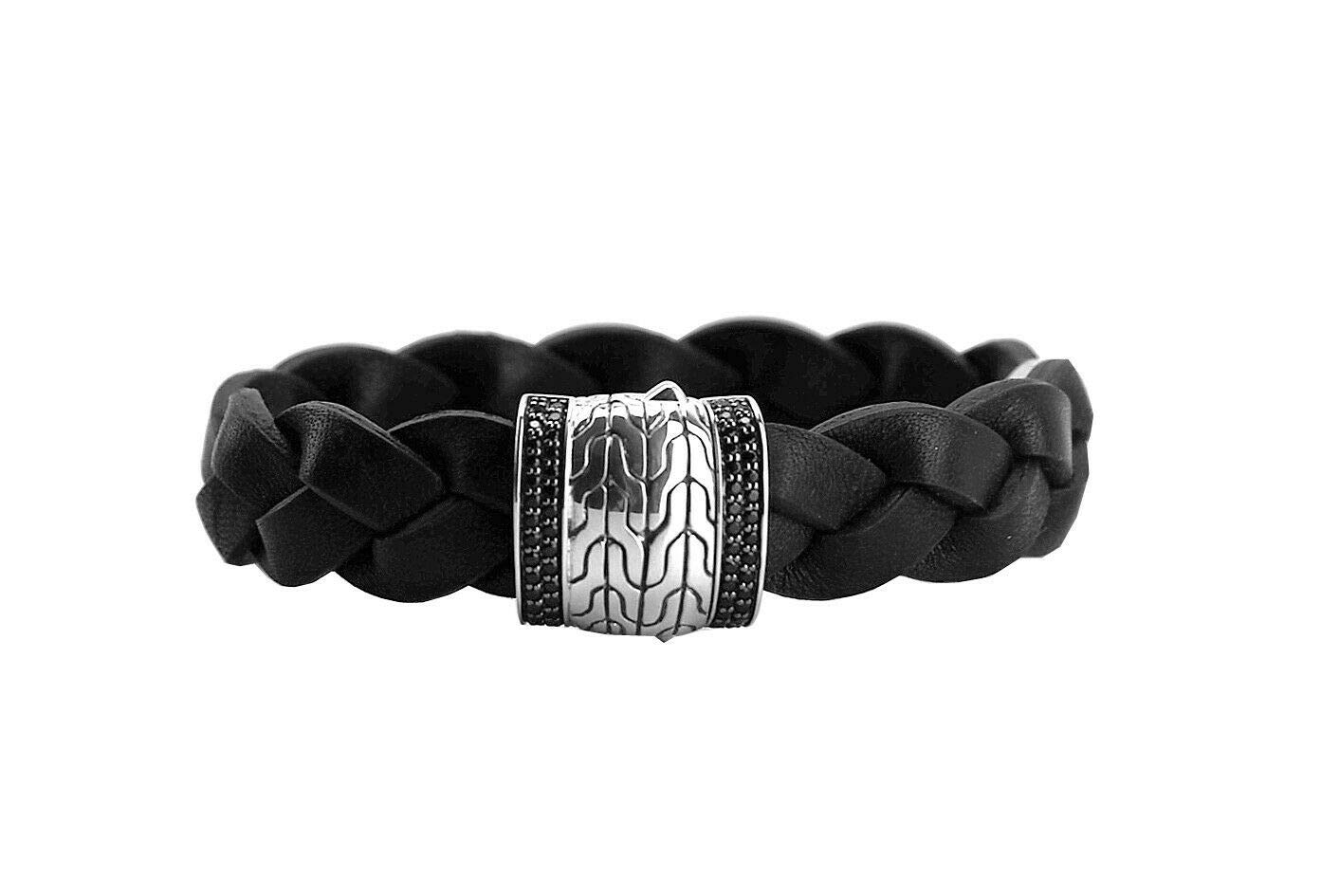 JOHN HARDY Sterling Silver Black Sapphire Leather Bracelet for Women - Elegant 158B Station Bracelet for Everyday Wear & Special Occasions
