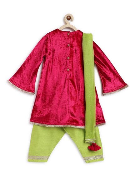 Pre Order: Pink Velvet Kurta Set for Girls – Elegant Ethnic Outfit for Festivals, Parties & Special Occasions