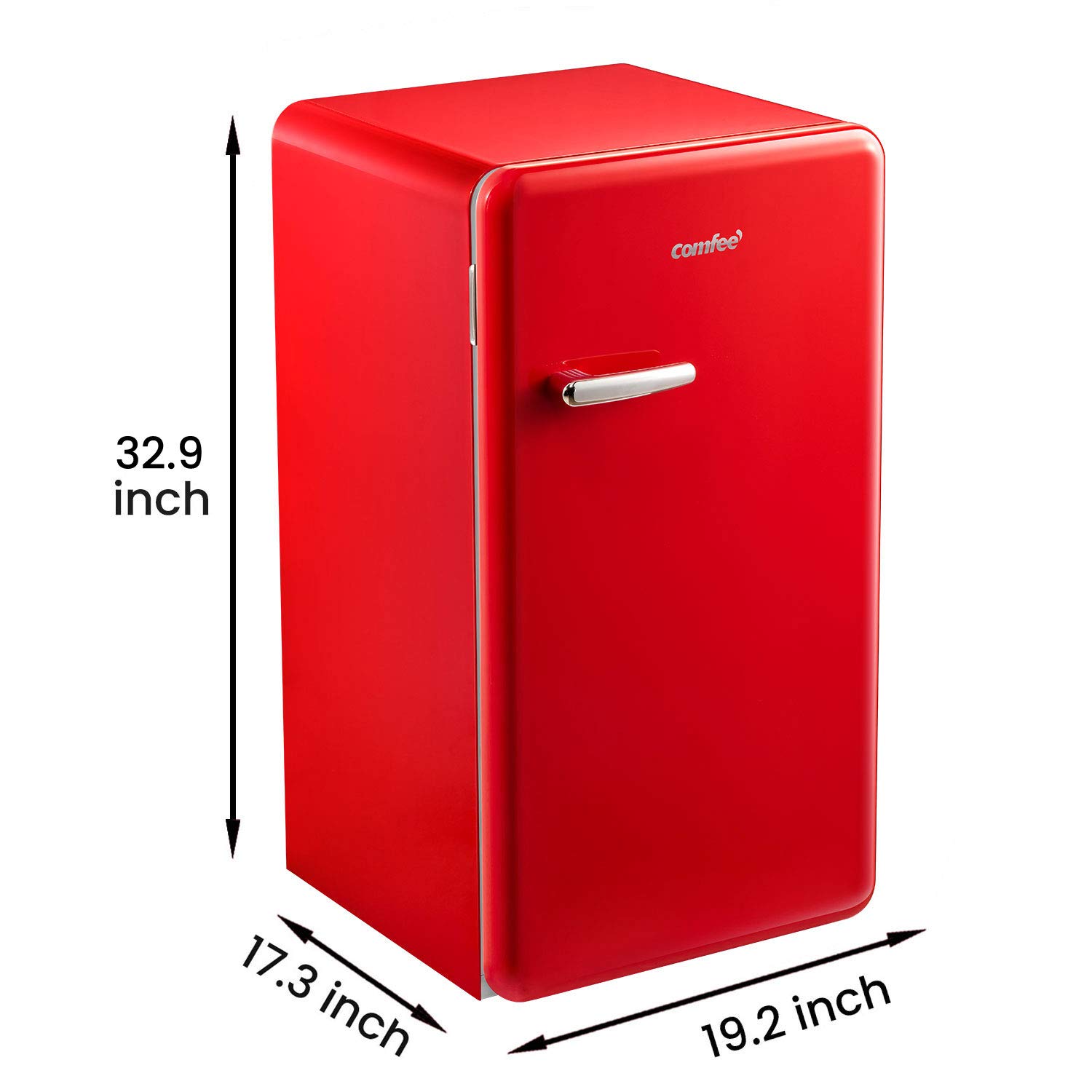 COMFEE' CRR33S3ARD 3.3 Cu Ft Mini Refrigerator - Retro Style Compact Fridge for Bedroom, Dorm, Office, Garage - Adjustable Legs, Energy Efficient, Quiet Operation - Perfect for Small Spaces & Beverage Storage [Red]