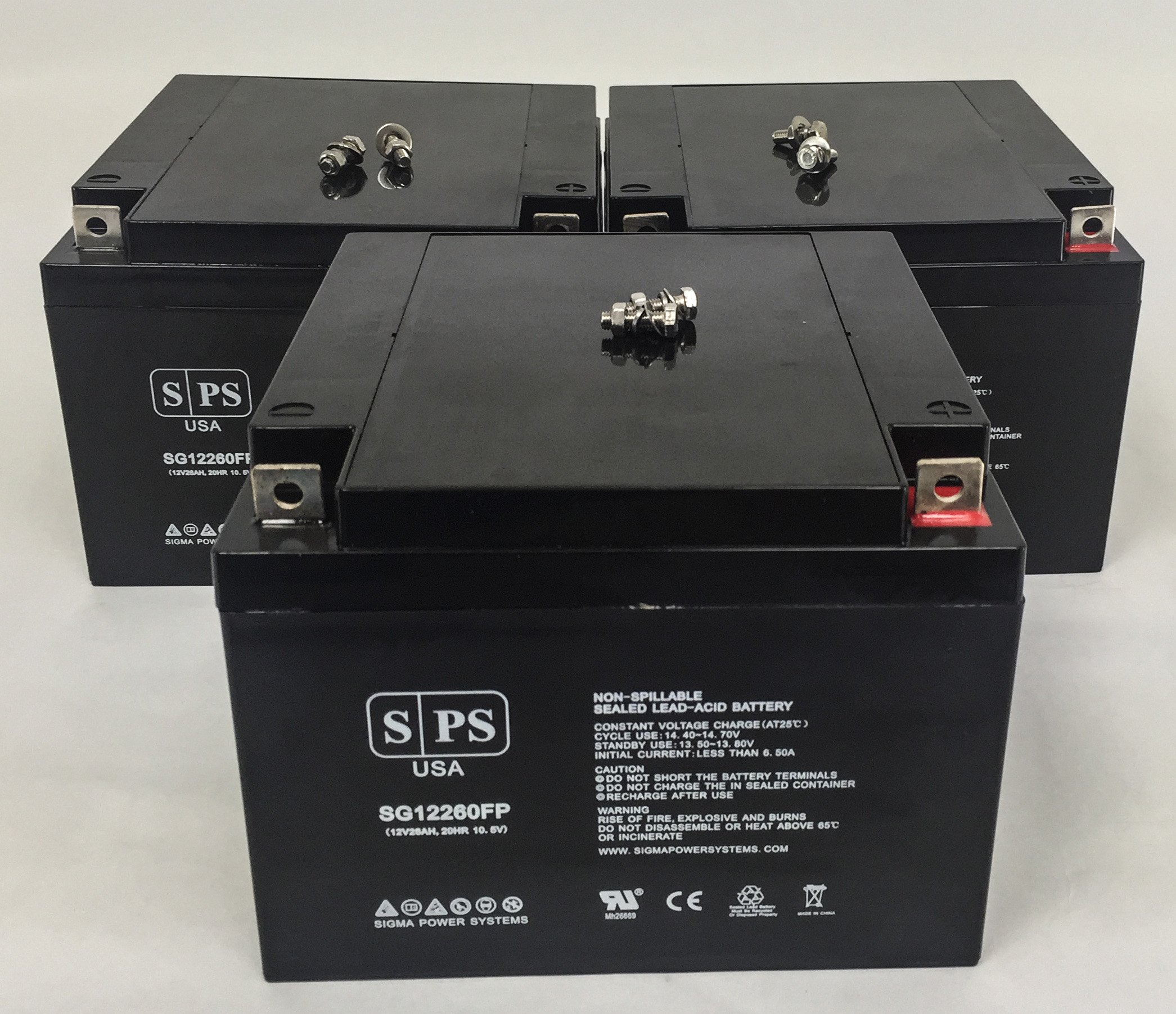 SPS Brand 12V 26Ah Replacement Battery for Power-Sonic PS-12260-NB - 3 Pack - Compatible with Solar Systems, UPS Backup, Emergency Lights & Medical Equipment