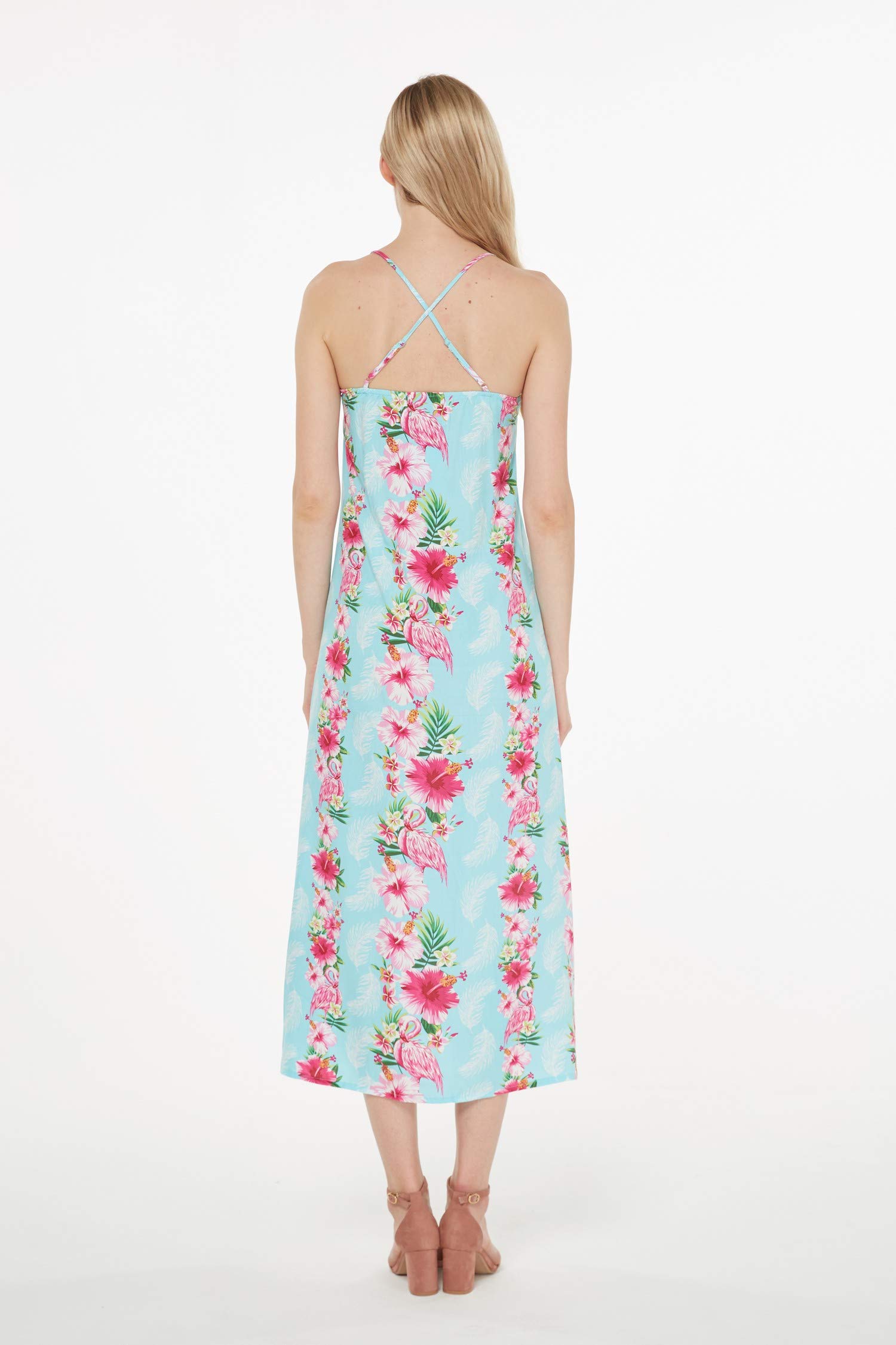 Women's Hawaiian Luau Pink Hibiscus Vine Maxi Sweetheart Dress - Tropical Summer Beach Party, Vacation, Luau, and Resort Wear