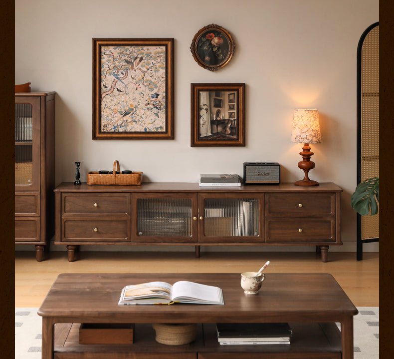 Solid Black Walnut Wood TV Stand - American Retro Style Locker Cabinet for Living Room & Home Theater Storage