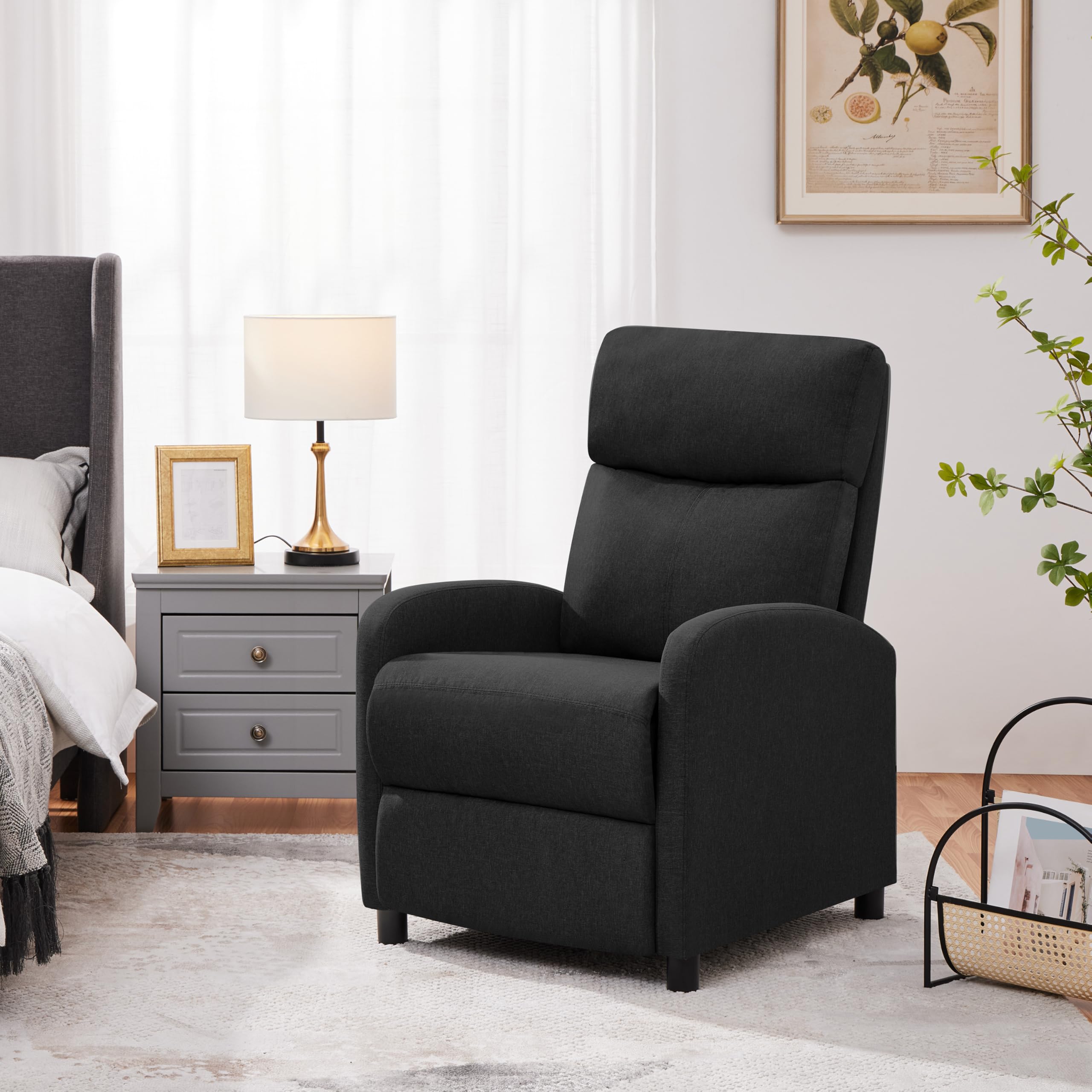 Yaheetech Recliner Chair - Relaxing Lounge Chair with Soft Fabric for Living Room, Bedroom, Home Theater - Comfortable Sofa Seat in Black - Perfect for Movie Nights & Relaxation
