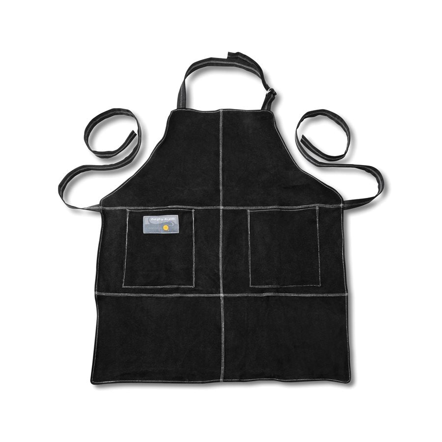 Premium Genuine Leather BBQ Grill Apron for Men & Women - Adjustable One Size Fits Most - Black - Perfect for Outdoor Cooking, Grilling, Camping & Backyard Parties