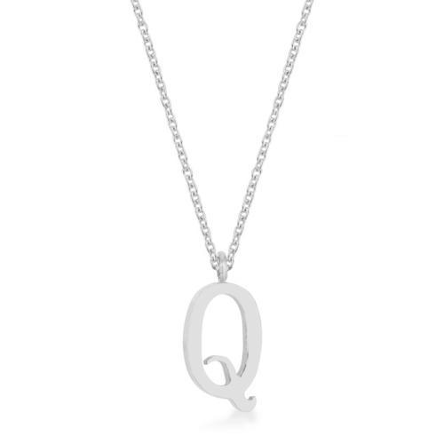 Elaina Rhodium Plated Stainless Steel Initial Necklace - Personalized Q Letter Pendant Jewelry for Women, Gift for Her, Birthday, Anniversary, Valentine's Day