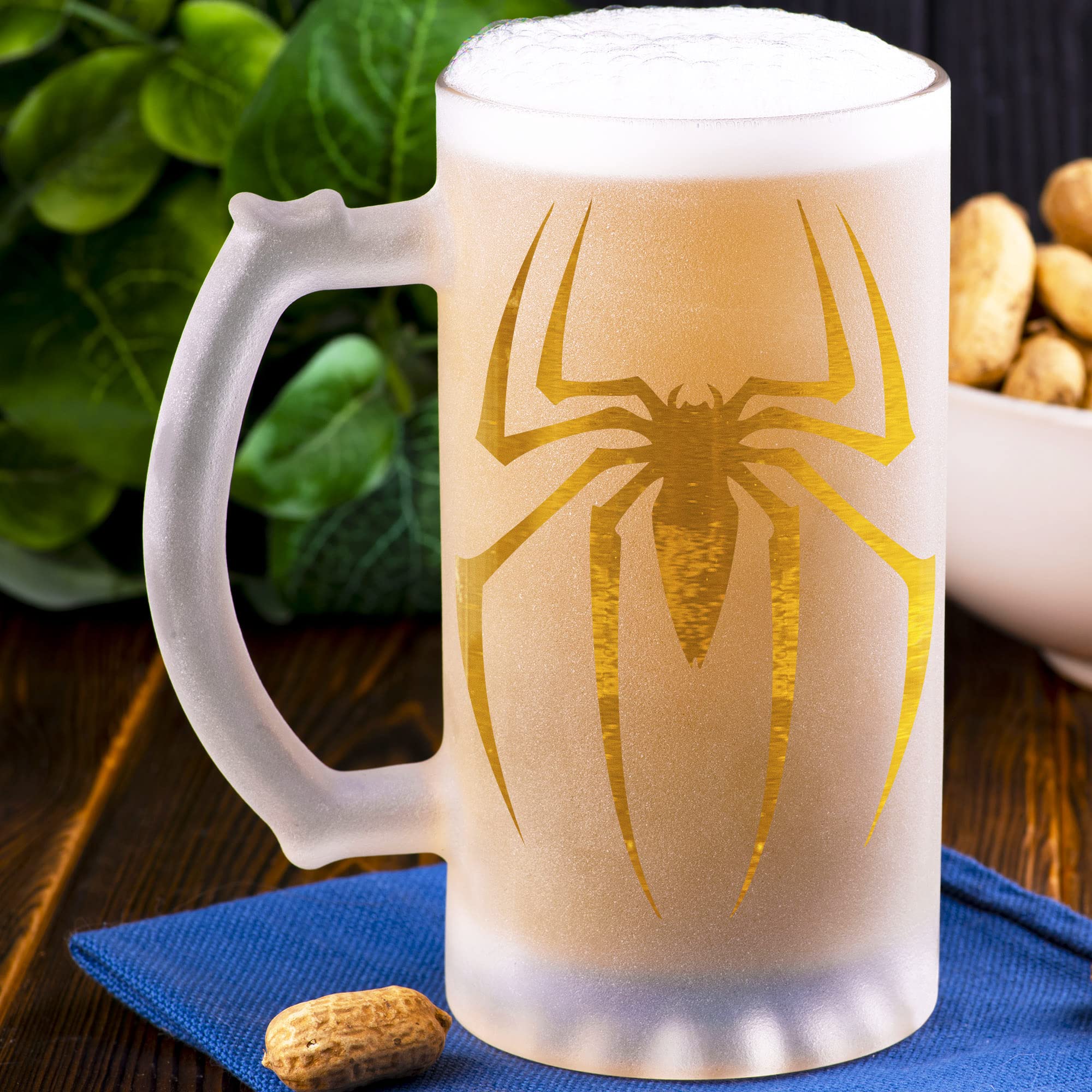 Superhero Sandblasted Glass Beer Stein - Personalized Comic Book Beer Mug for Men, Unique Gamer & Geek Gifts, Customizable Groomsmen Present - Perfect for Birthday, Father's Day, Bachelor Party & Comic-Themed Events
