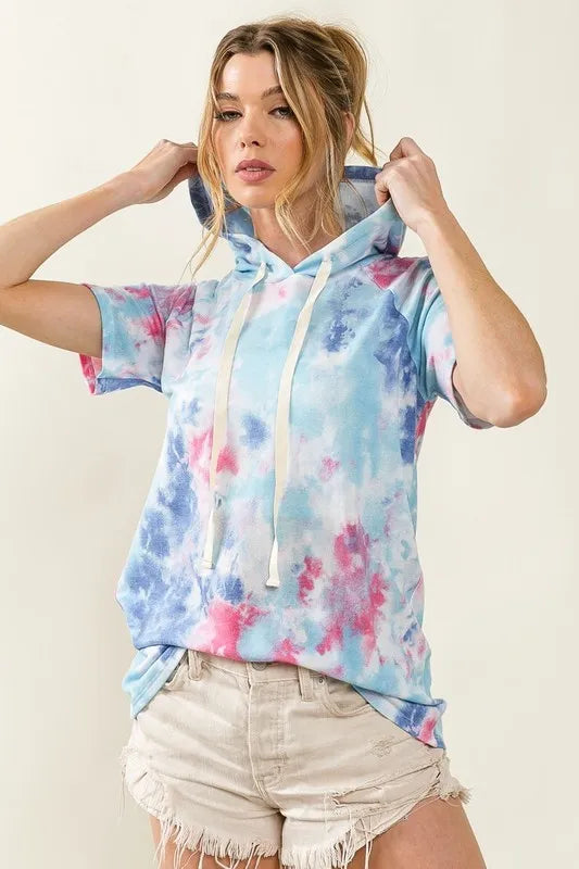 BiBi Tie Dye Terry Hoodie with Adjustable Drawstring - Soft Cotton Pullover for Women | Perfect for Casual Wear, Yoga, and Outdoor Activities