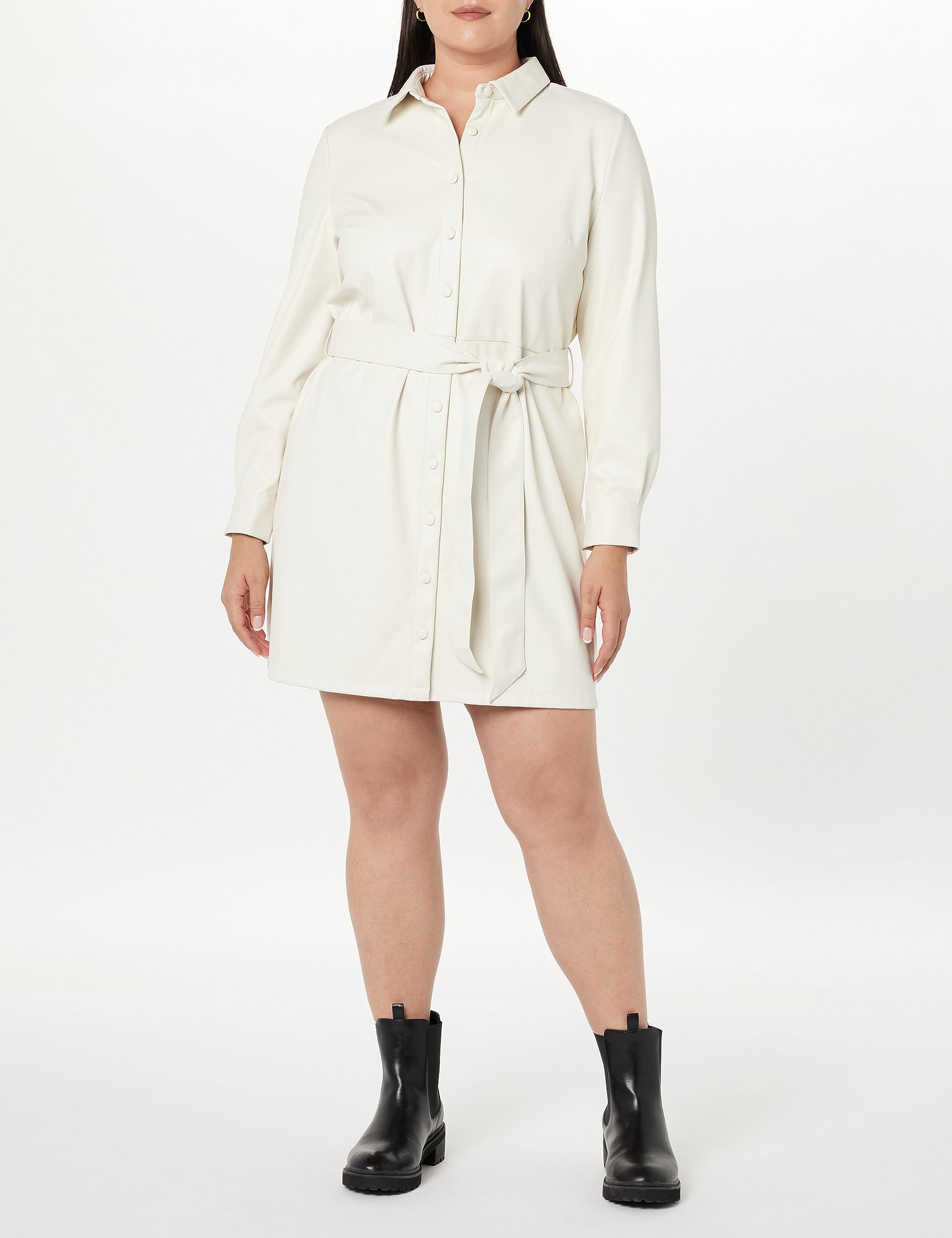 The Drop Women's Sam Vegan Leather Shirtdress - Stylish Faux Leather Button Down Dress for Casual & Office Wear | Perfect for Work, Dates & Fall Layering
