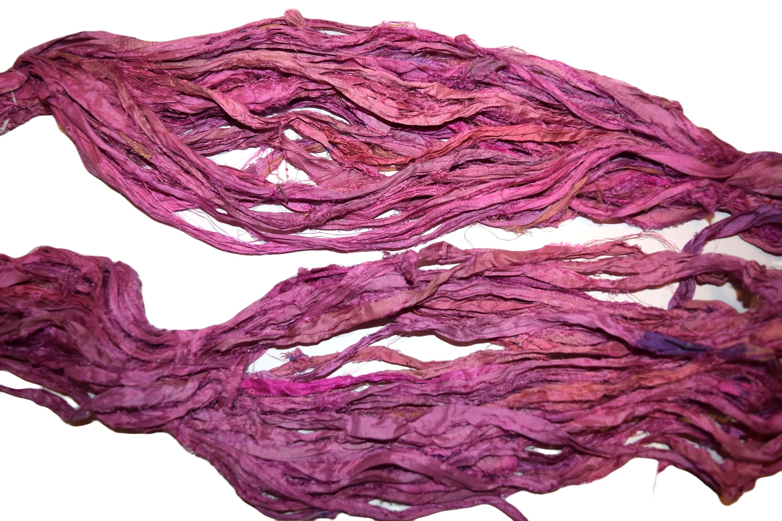 100g Recycled Sari Silk Ribbon Yarn - Mulberry Pink for Knitting, Crochet & DIY Crafts | Eco-Friendly Handmade Fiber for Scarf Making, Jewelry & Home Decor
