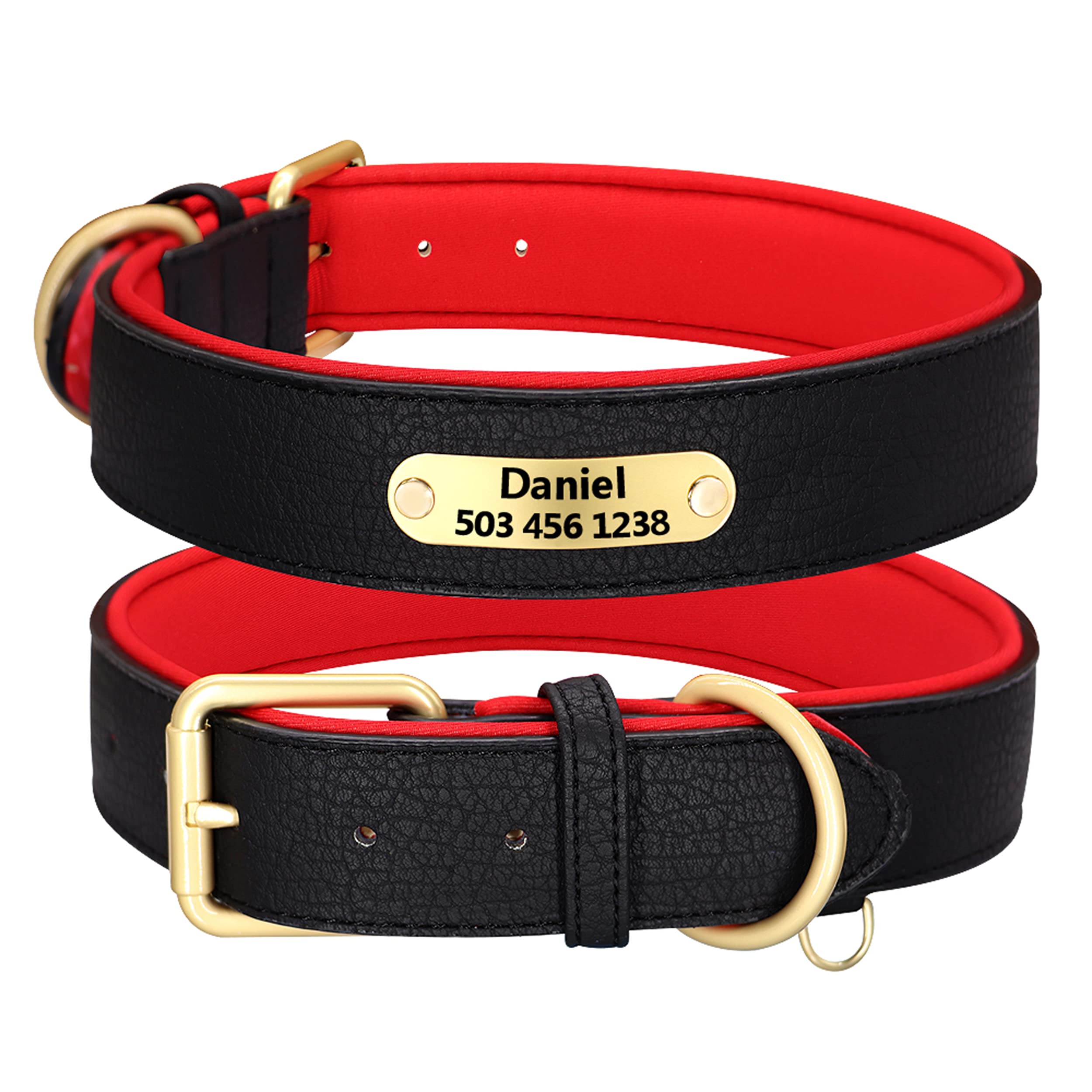 Custom Personalized Leather Dog Collar for Small Medium Large Dogs - Soft Padded Multi-Colored Pet Collar for Girl & Boy Dogs (Black, Size S) - Perfect for Daily Walks, Training & Outdoor Adventures