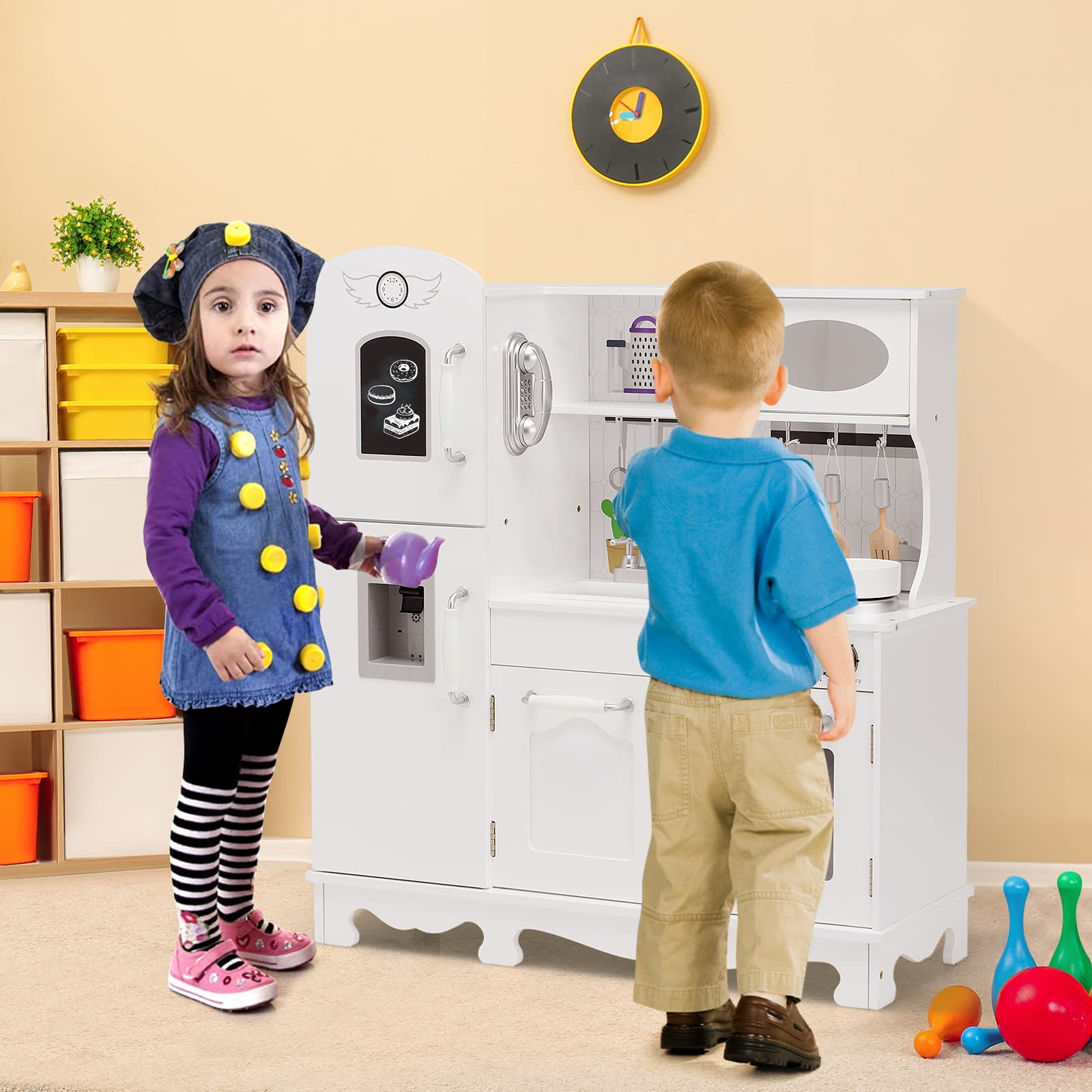 Honey Joy Wooden Kids Kitchen Playset - Pretend Play Toy for Toddlers 3+, Perfect Gift for Little Chefs