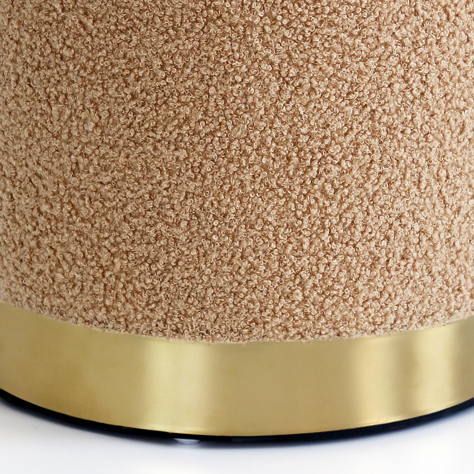 INSPI DECOR Set of 2 Round Storage Ottomans - Soft Teddy Fabric with Gold & Brown Finish, Multi-Purpose Footrest & Seat with Hidden Storage | Perfect for Living Room, Bedroom & Nursery Organization