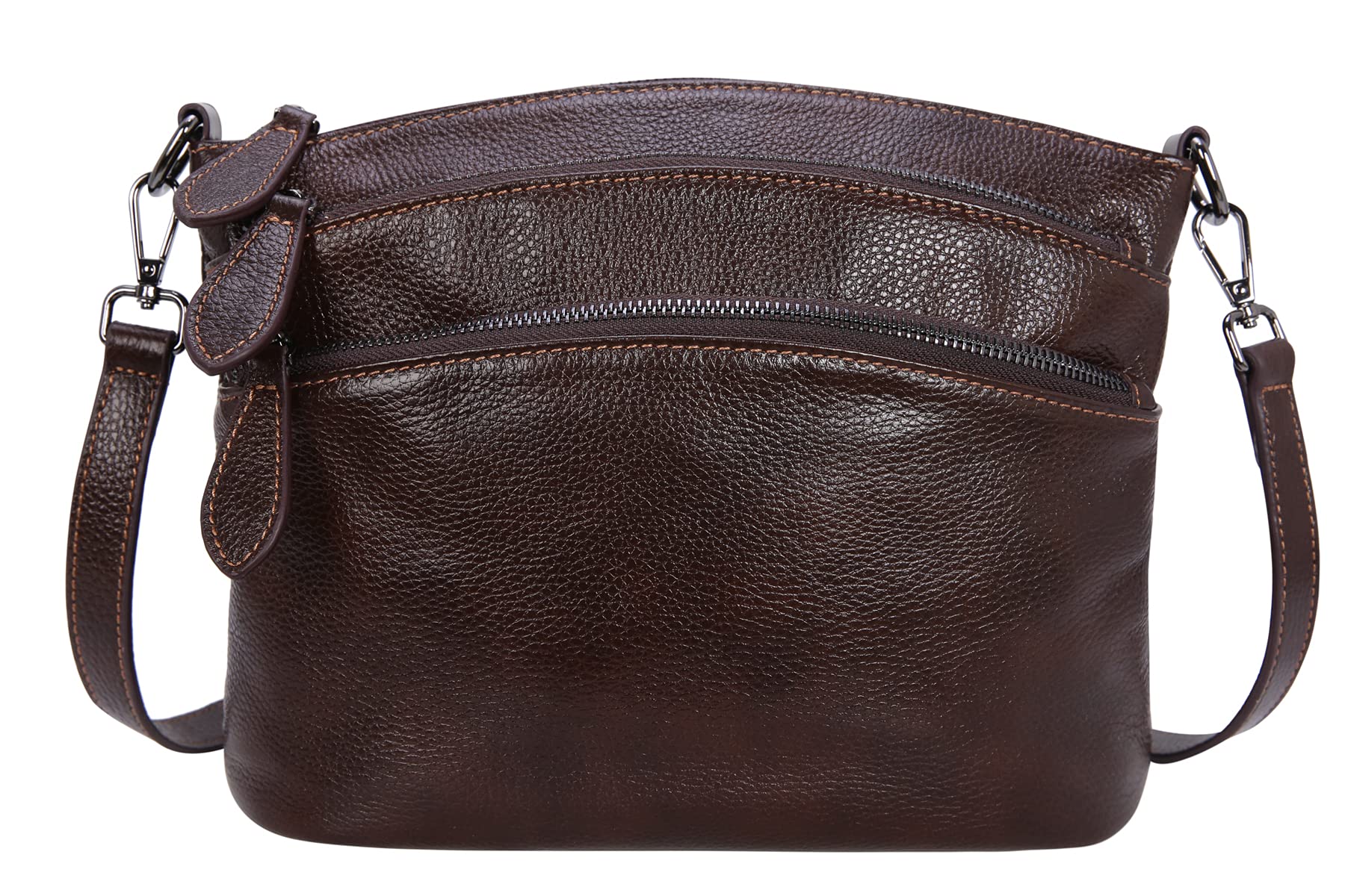 HESHE Women's Leather Crossbody Bag with Multiple Pockets - Small Functional Shoulder Purse Satchel Handbag for Daily Use, Travel & Shopping