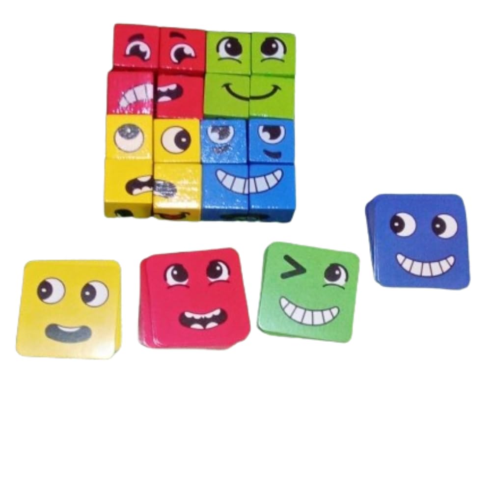 Emotional Learning Wooden Cube Game for Kids – 16 Face Changing Expression Cubes & 72 Challenge Cards – Educational Logic Puzzle with Interactive Bell – Perfect for Preschool Classroom & Family Game Night