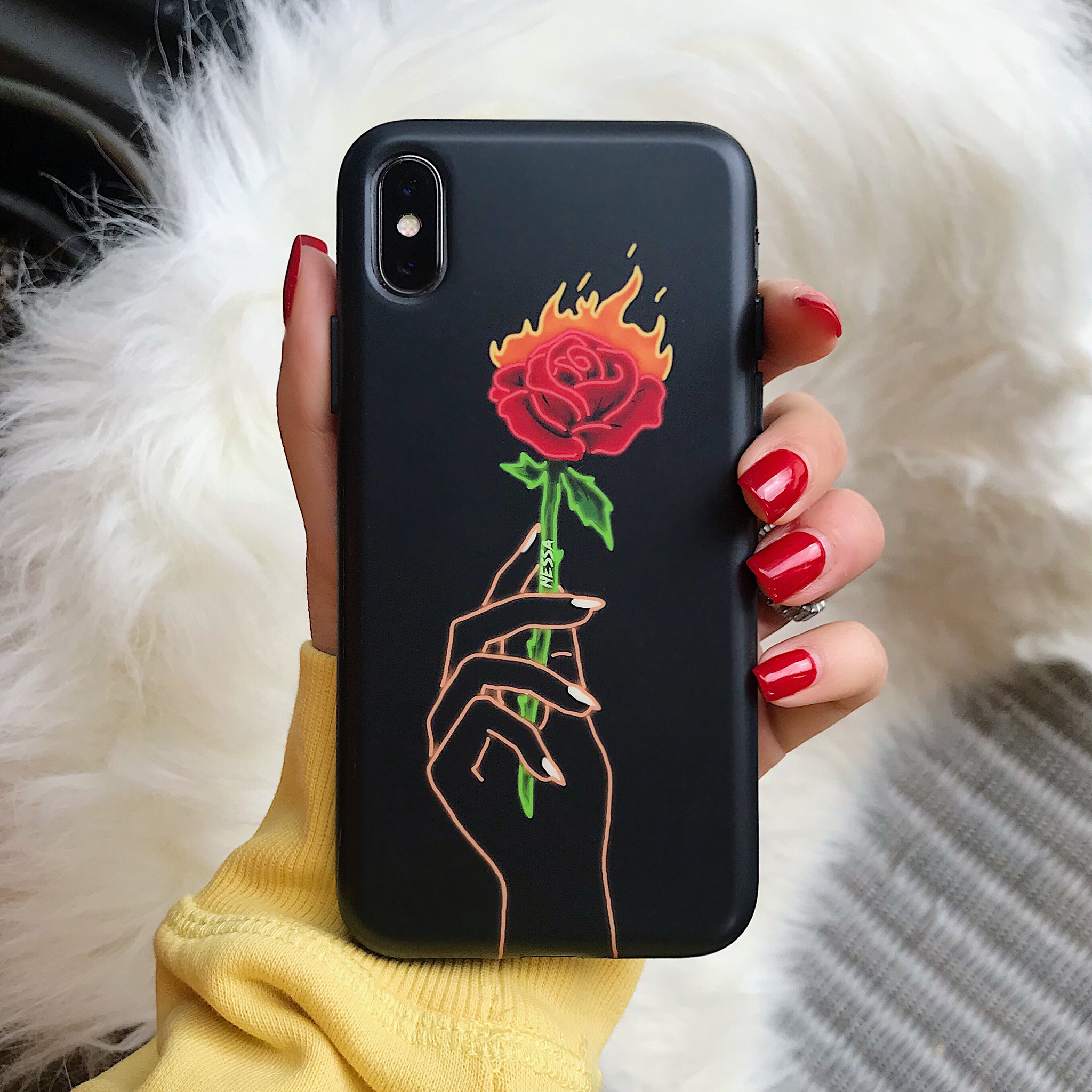 Trendy Neon Rose iPhone Case by Nessa - Stylish Protective Cover for iPhone 11/12/13/14/15 Pro Max - Perfect for Everyday Use, Parties & Social Media Photos