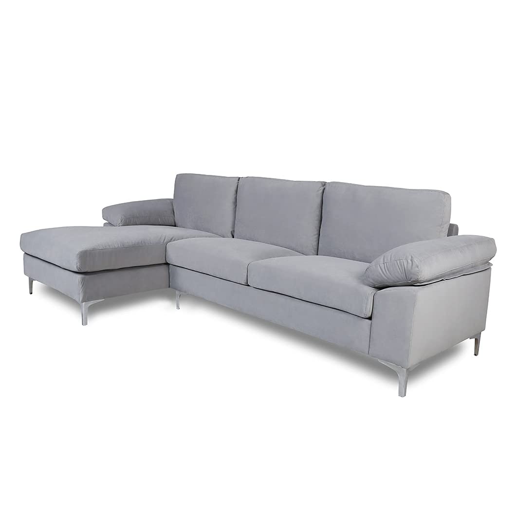 Modern Velvet Sleeper Sectional Sofa with Left Hand Facing Chaise - L-Shape 4-Seat Couch for Living Room & Apartment - Perfect for Small Spaces, Movie Nights and Guest Accommodation