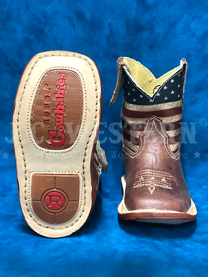 Roper Cowbabies American Flag Boots for Infants - Brown 09 016 7912 1368 | Western Style Baby Booties for Boys & Girls, Perfect for 4th of July, Rodeos & Country-Themed Outfits