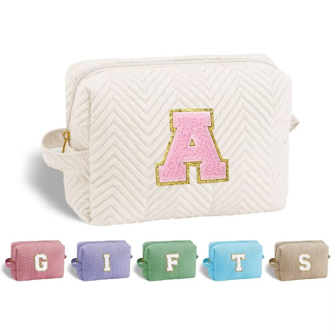 Personalized Initial Makeup Bag for Women & Girls - Cute Cosmetic Pouch Christmas Birthday Gift for Daughter, Sister, Mom & Friend - Great for Travel, School & Daily Makeup Storage