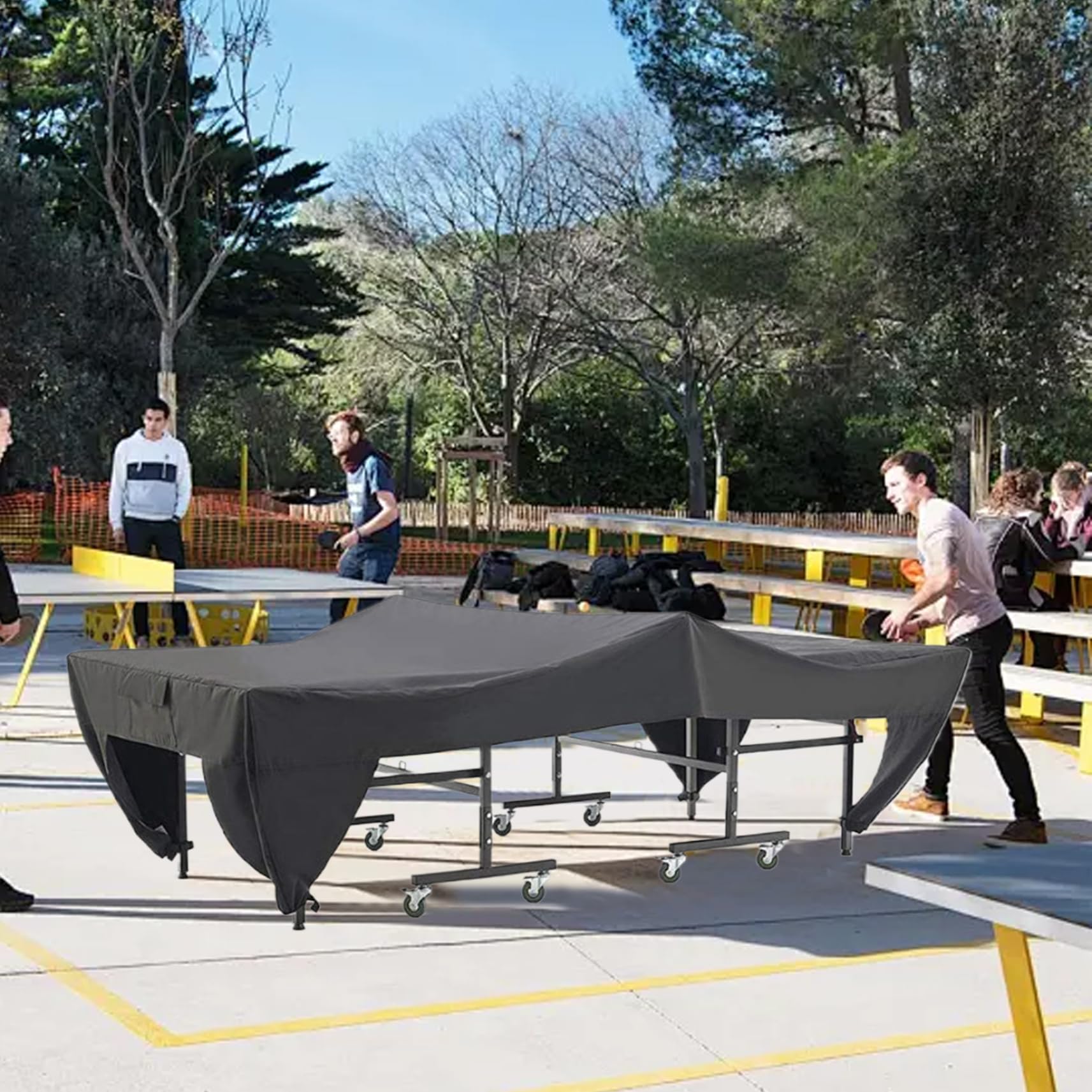 Premium 9x5x2.5 Ft Waterproof Oxford Table Tennis Table Cover with Storage Pockets - Outdoor Ping Pong Table Protection for All Weather Conditions | Perfect for Backyard, Garage, and Club Use