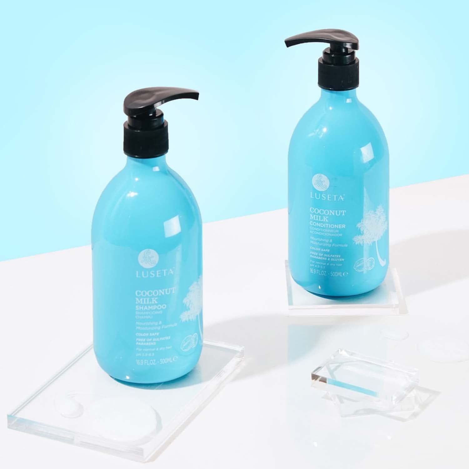 LUSETA Coconut Milk Shampoo & Conditioner Set - Sulfate Free, Paraben Free, Keratin & Color Safe - Deep Nourishing & Moisturizing for Dry, Damaged Hair - 16.9oz Each - Perfect for Daily Hair Care & Salon Quality Results at Home