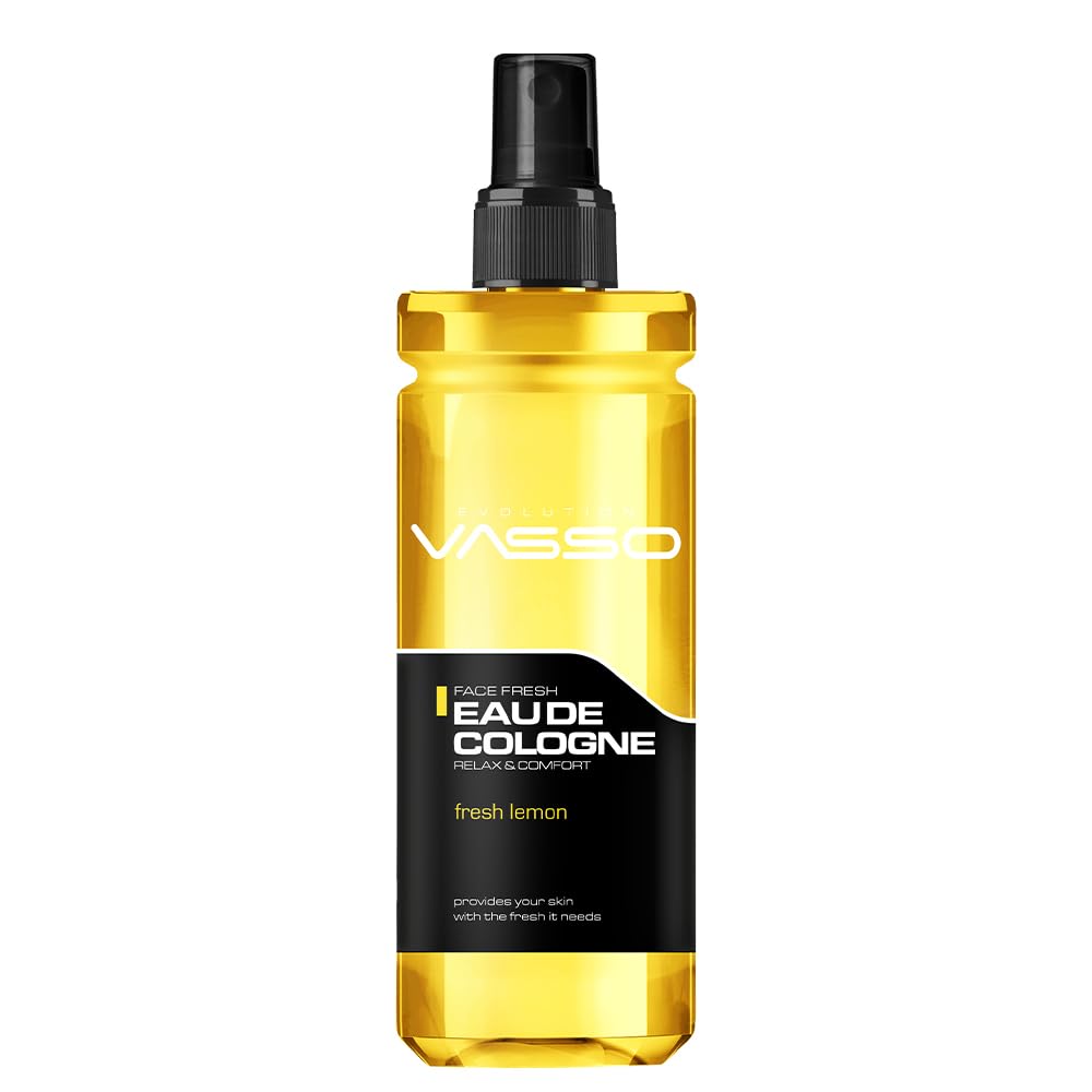 Vasso Fresh Lemon Cologne for Men - Traditional Turkish Eftershave Spray with Relaxing & Refreshing Scent - 12.5 oz (370ml) Eau de Cologne - Perfect for Daily Use, Grooming & Post-Shave Routine
