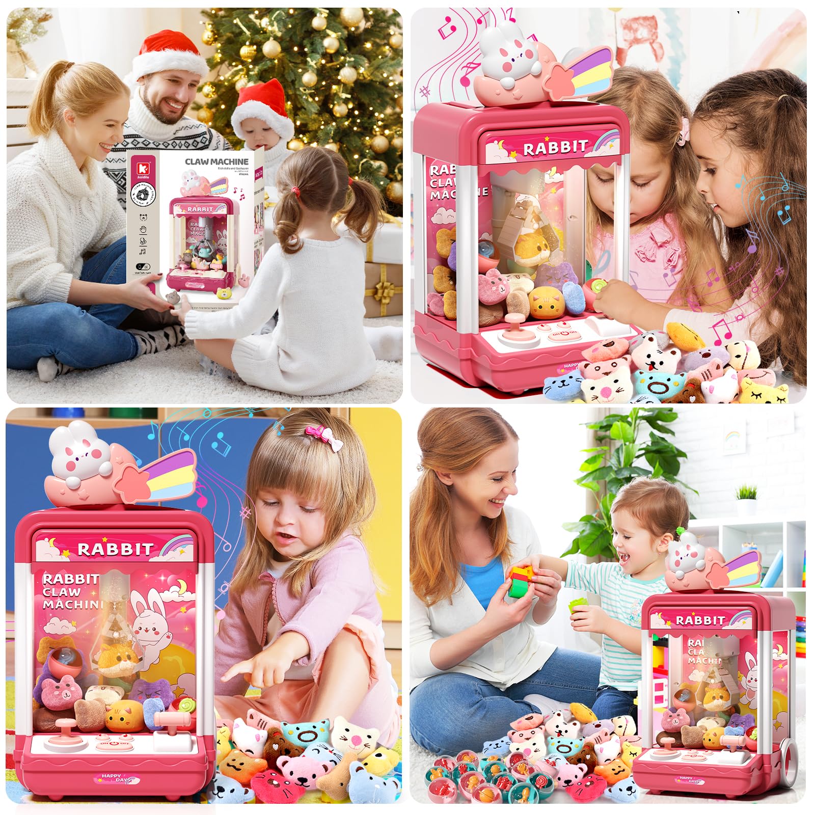 Mini Electronic Claw Machine Toy with Lights & Sound - Kids Candy Vending Grabber Game for Birthday Parties - Includes 10 Plush & 10 Mini Prize Toys - Fun Arcade-Style Game for Boys & Girls - Perfect for Birthday Gifts, Carnival Prizes & Family Game Nights